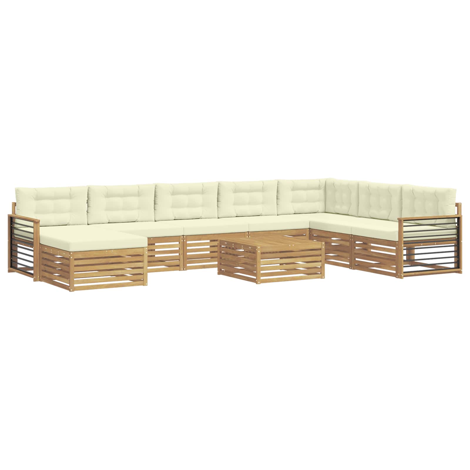 Buiten bankenset 9 pcs Wit en crèmekleurig Massief Acaciahout image 2