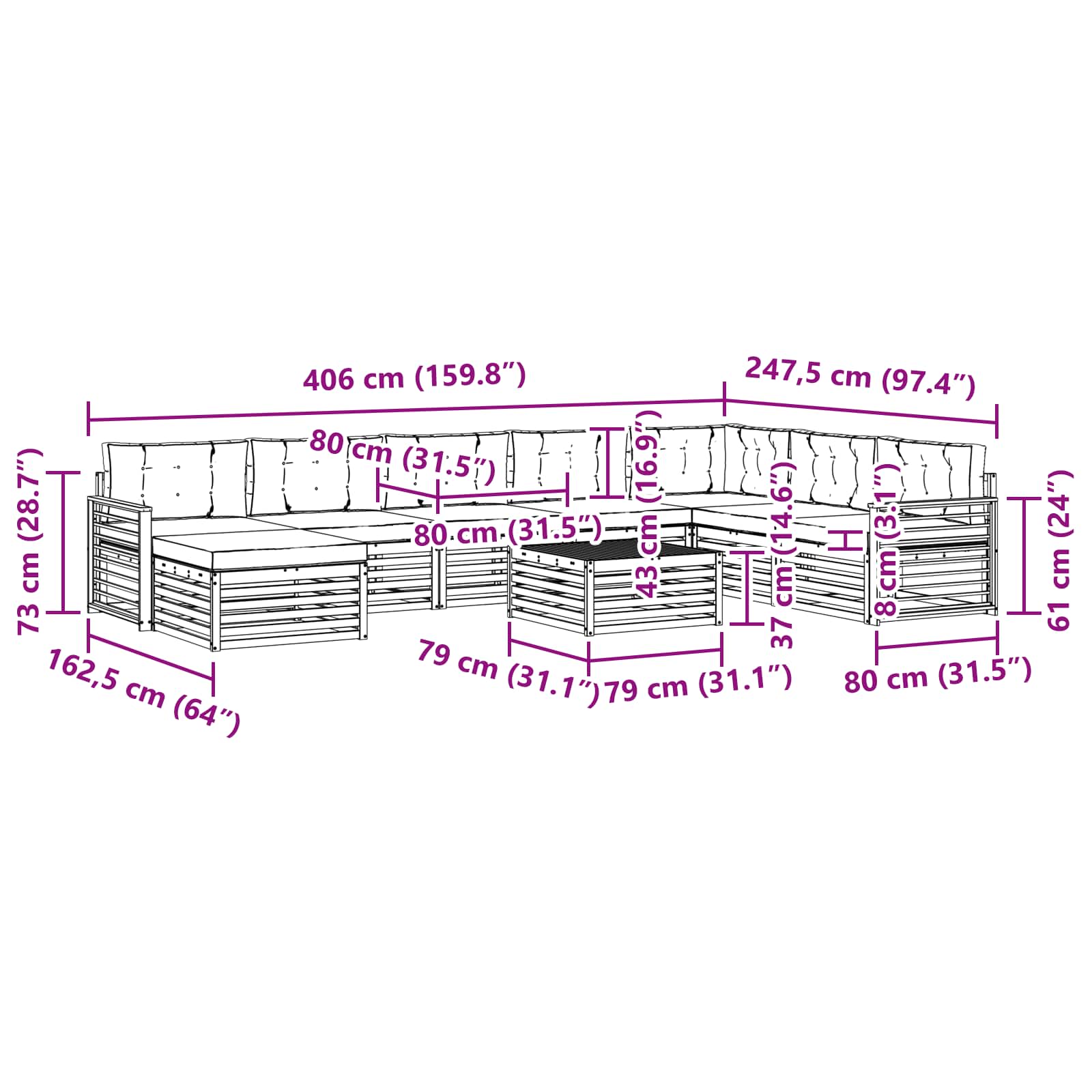 Buiten bankenset 9 pcs Wit en crèmekleurig Massief Acaciahout image 8