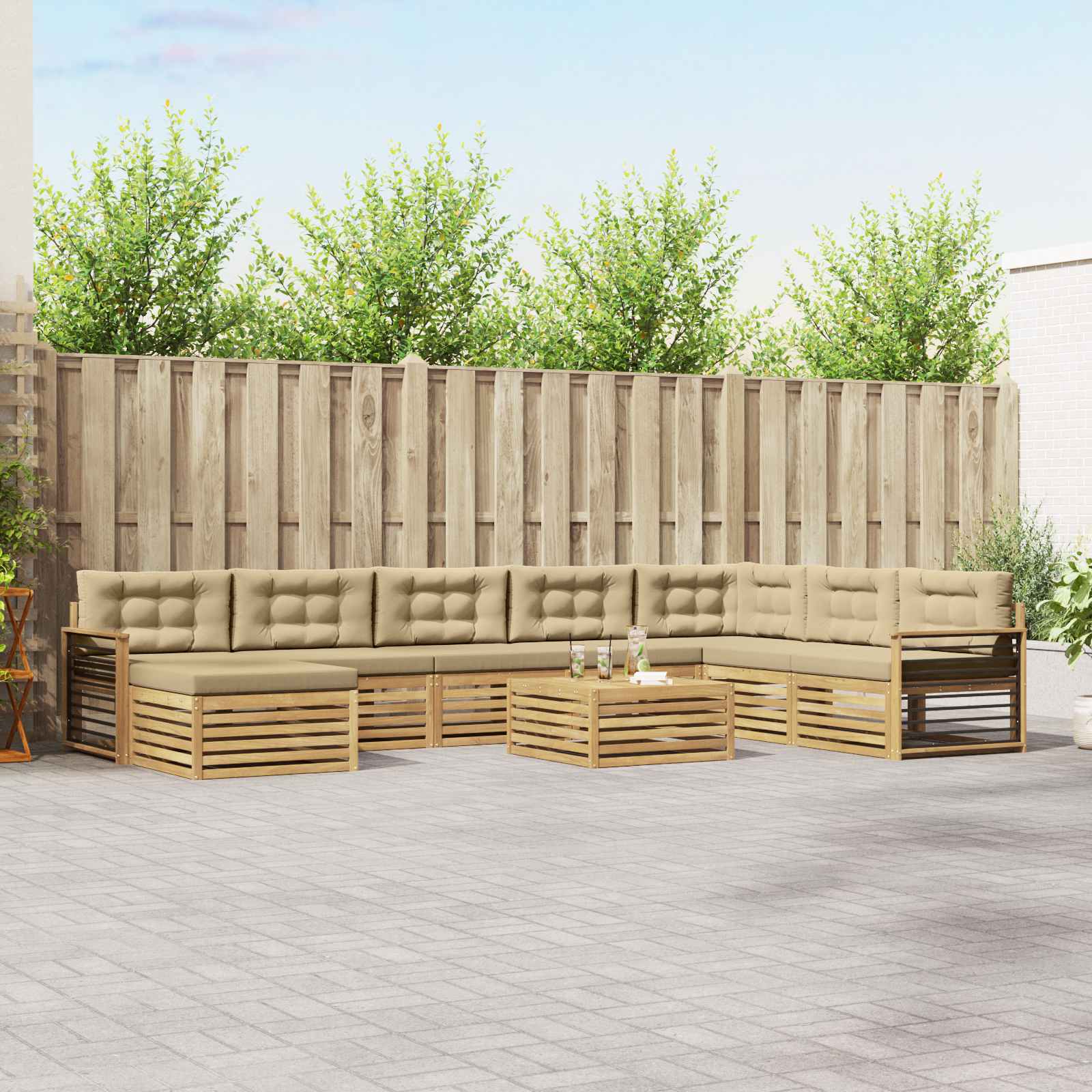 Buiten bankenset 9 pcs Wit en Beige Massief Acaciahout image 1