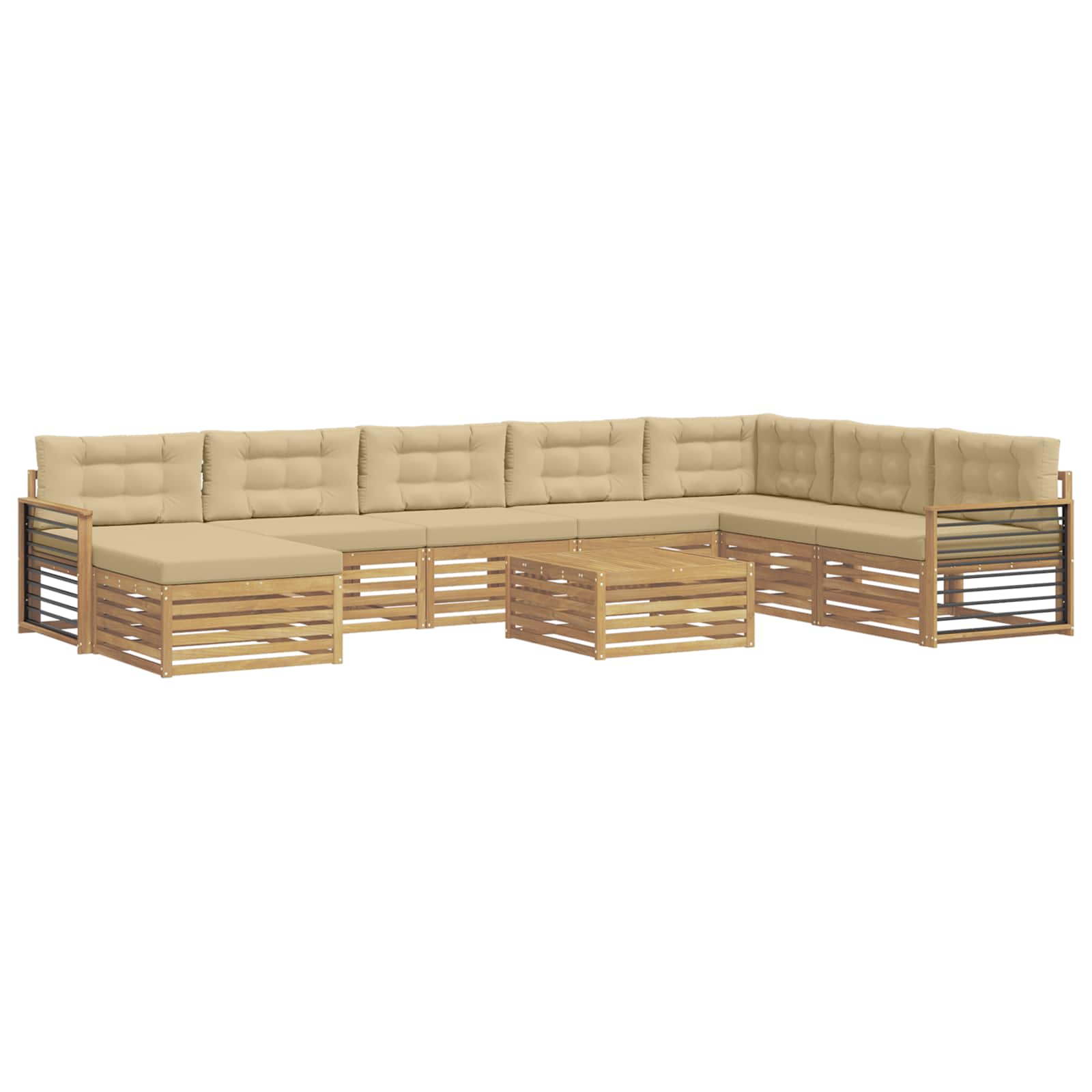 Buiten bankenset 9 pcs Wit en Beige Massief Acaciahout image 2