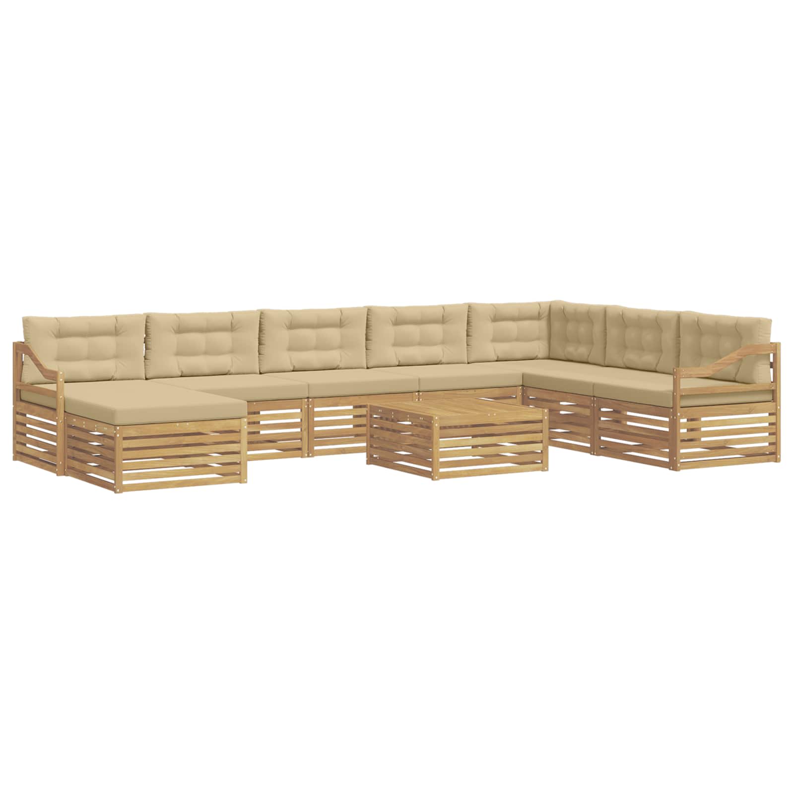 Utomhussoffset med kudde 9 pcs och Beige Polyester