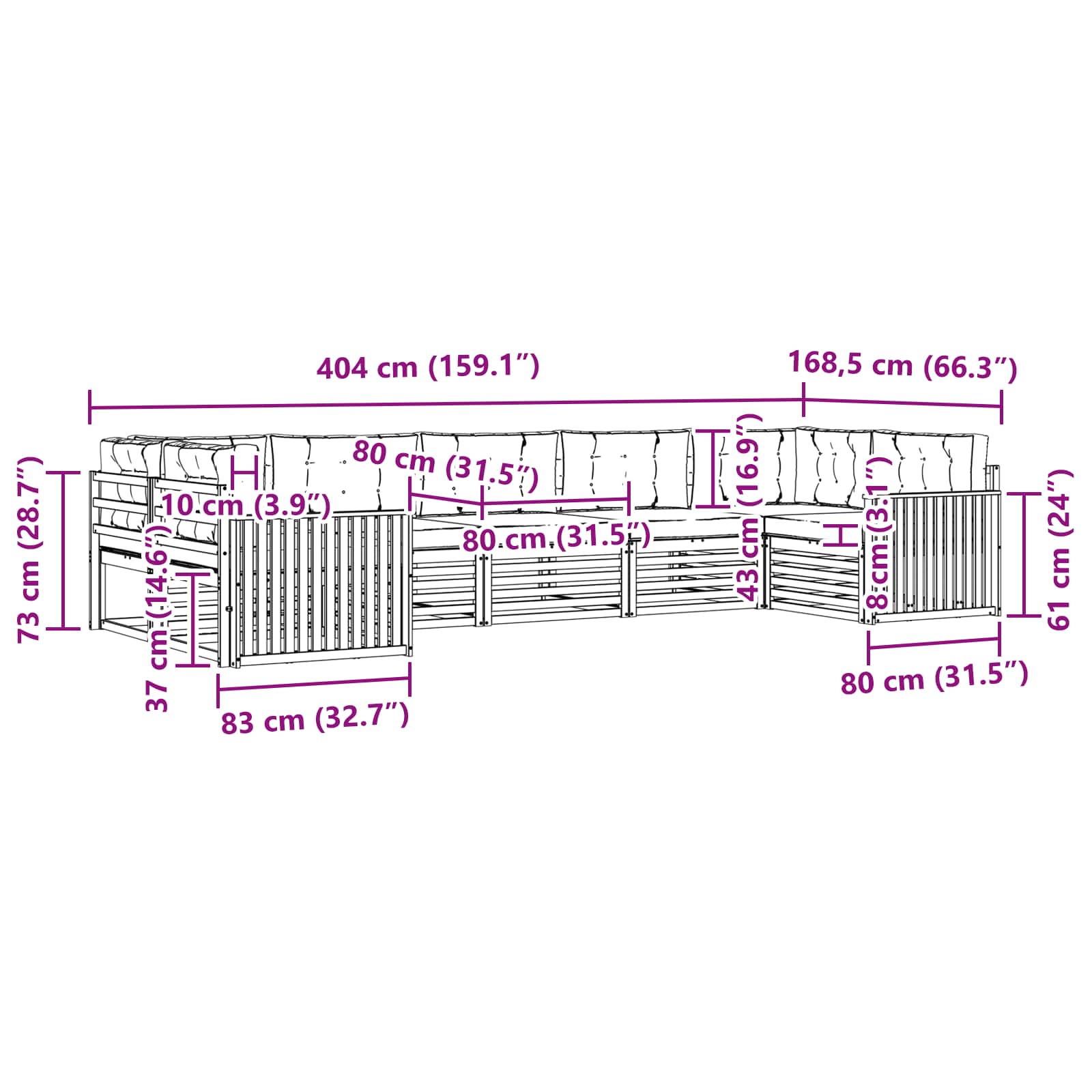Buiten bankenset 7 pcs Wit en crèmekleurig Massief Acaciahout image 7
