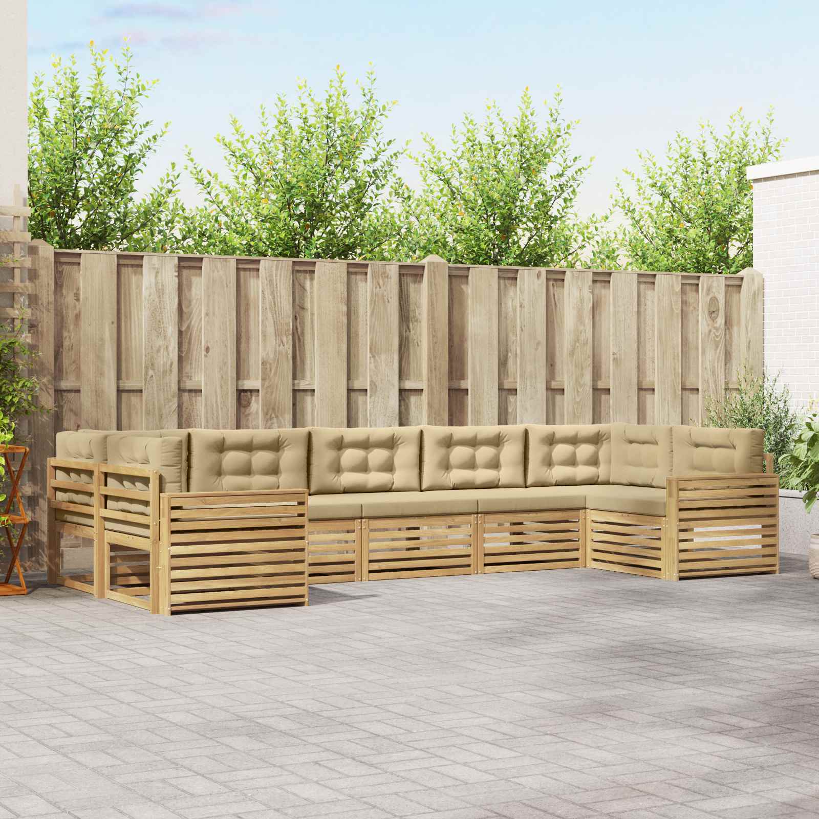Buiten bankenset 7 pcs Wit en Beige Massief Acaciahout image 1