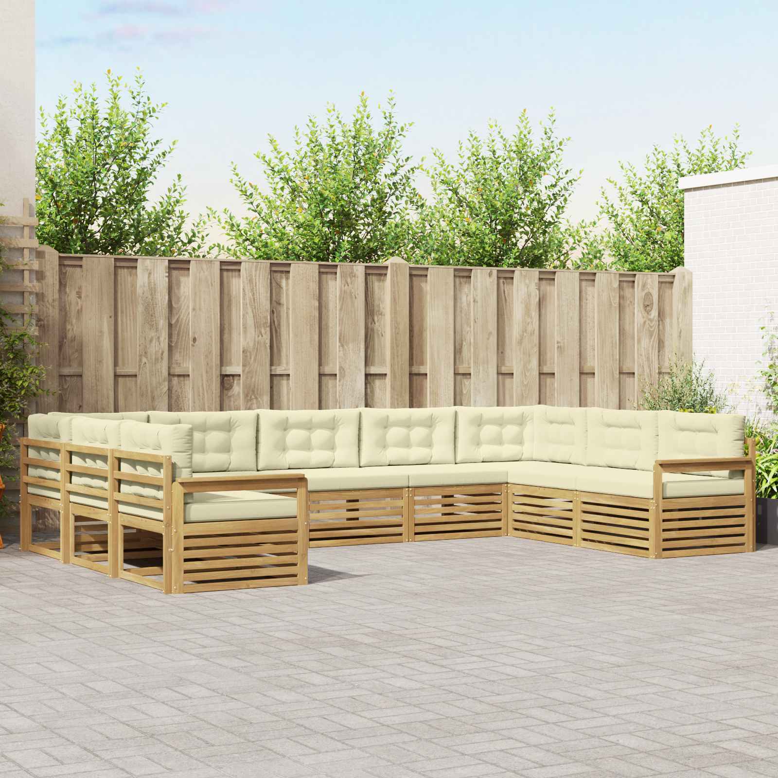 Buiten bankenset 9 pcs Wit en crèmekleurig Massief Acaciahout image 1