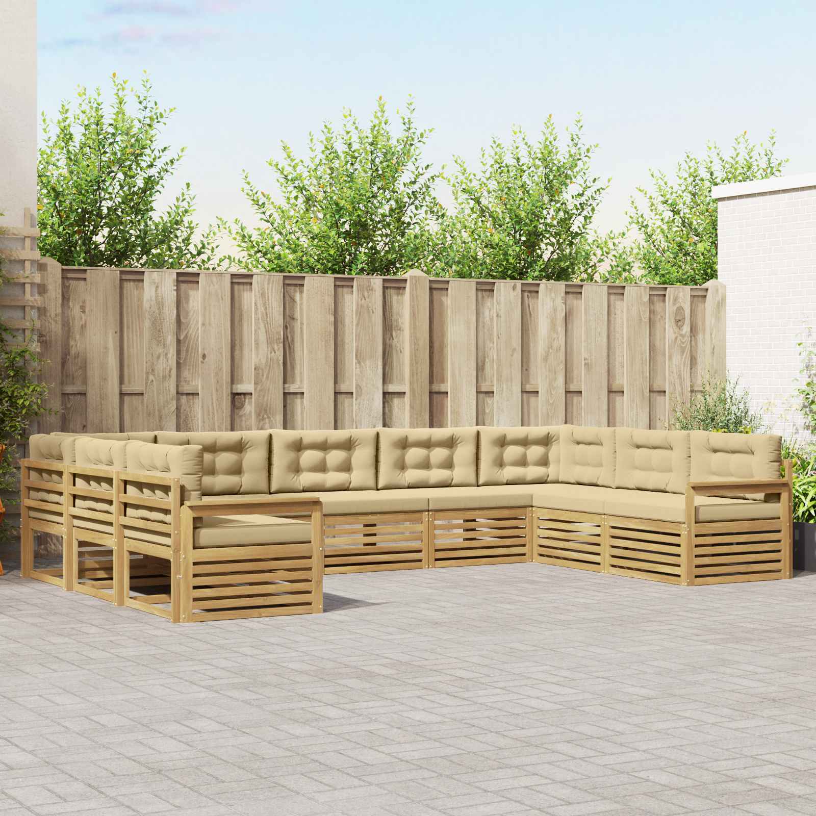 Buiten bankenset 9 pcs Wit en Beige Massief Acaciahout image 1