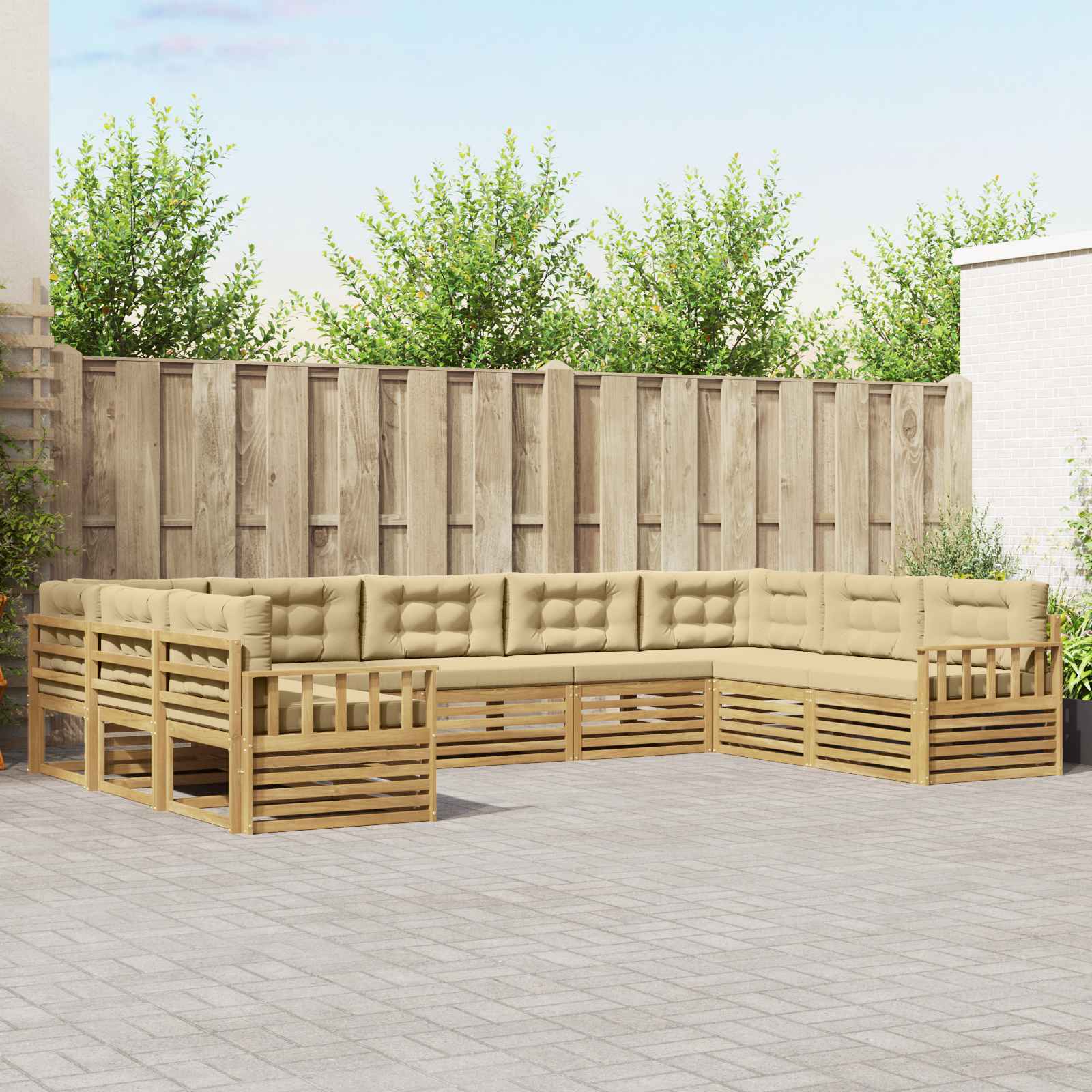 vidaXL Udendørs sofagruppe 9 stk. Hvid og Beige Massivt Akacietræ