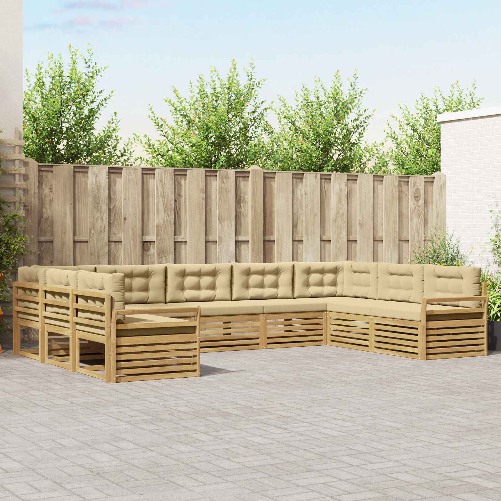 Buiten bankenset 9 pcs Wit en Beige Massief Acaciahout image 1