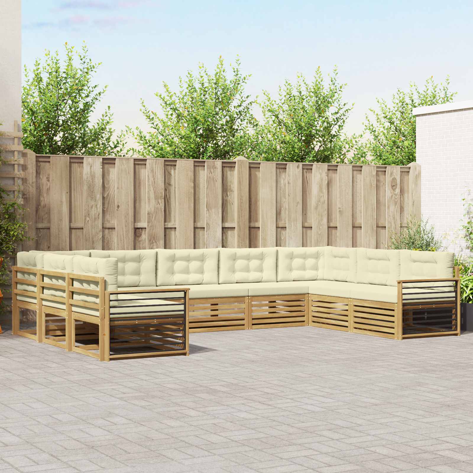 Buiten bankenset 9 pcs Wit en crèmekleurig Massief Acaciahout image 1