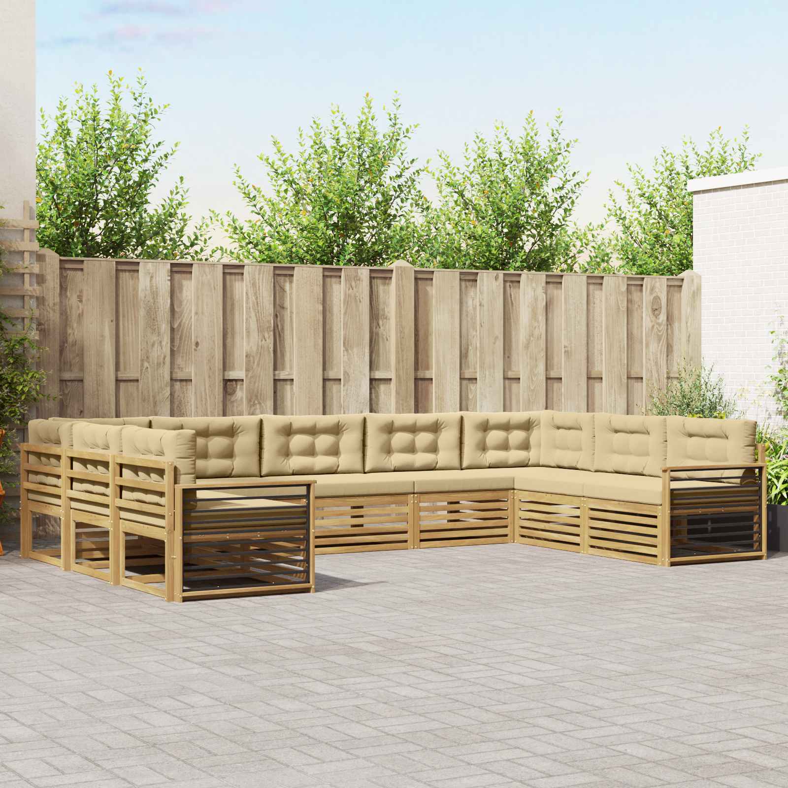 Buiten bankenset 9 pcs Wit en Beige Massief Acaciahout image 1