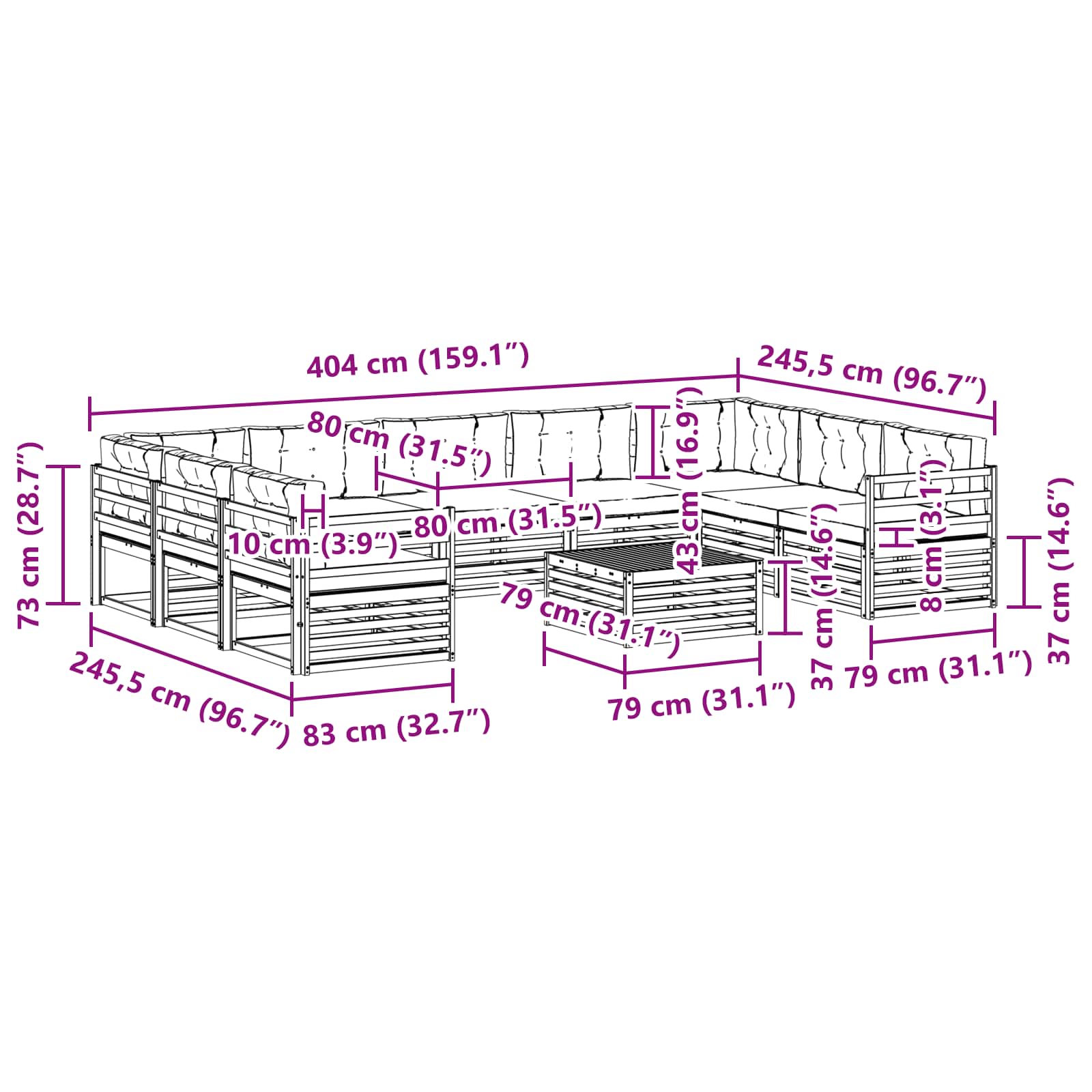 Buiten bankenset met kussen 10 pcs Massief Acaciahout image 8