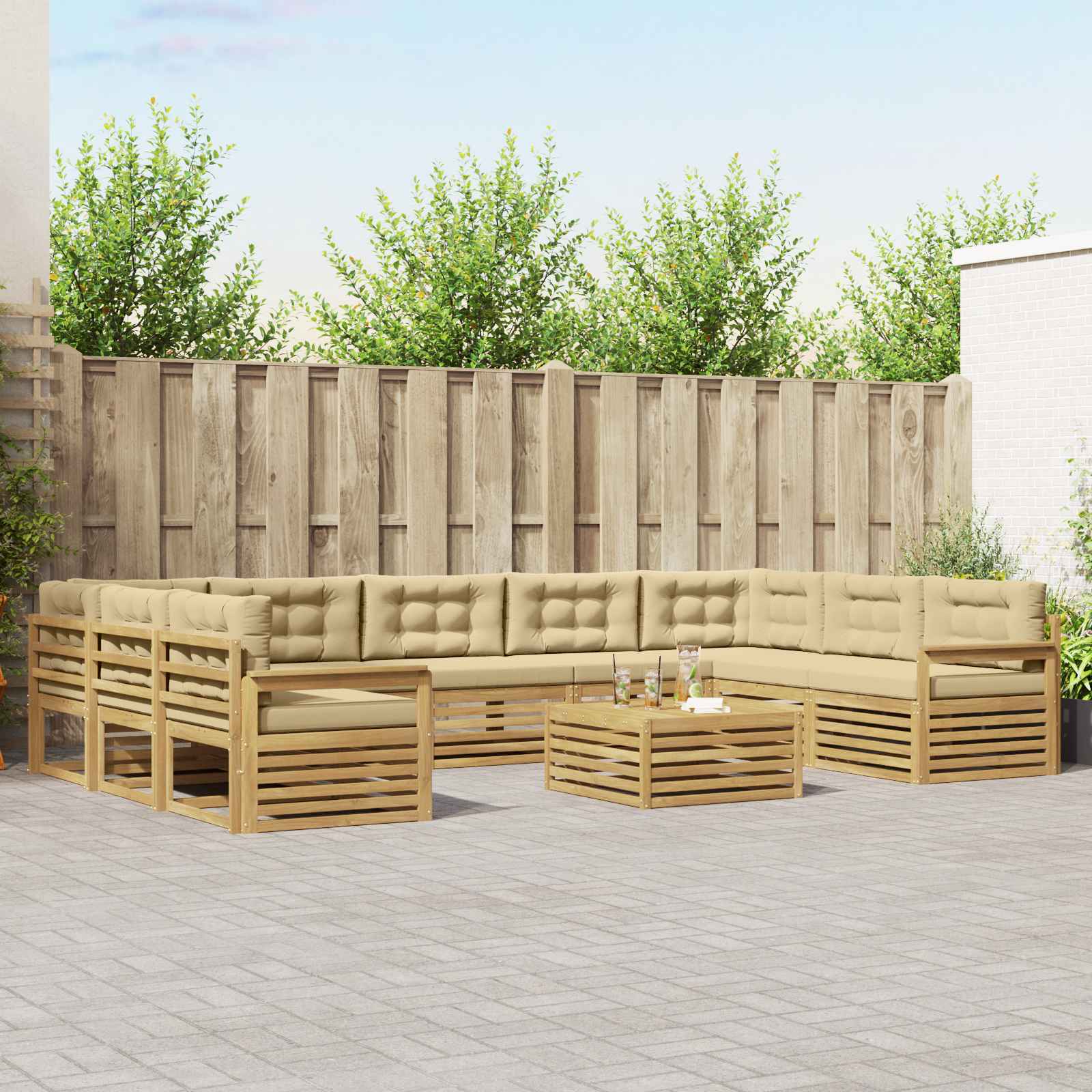 Buiten bankenset 10 pcs Wit en Beige Massief Acaciahout image 1
