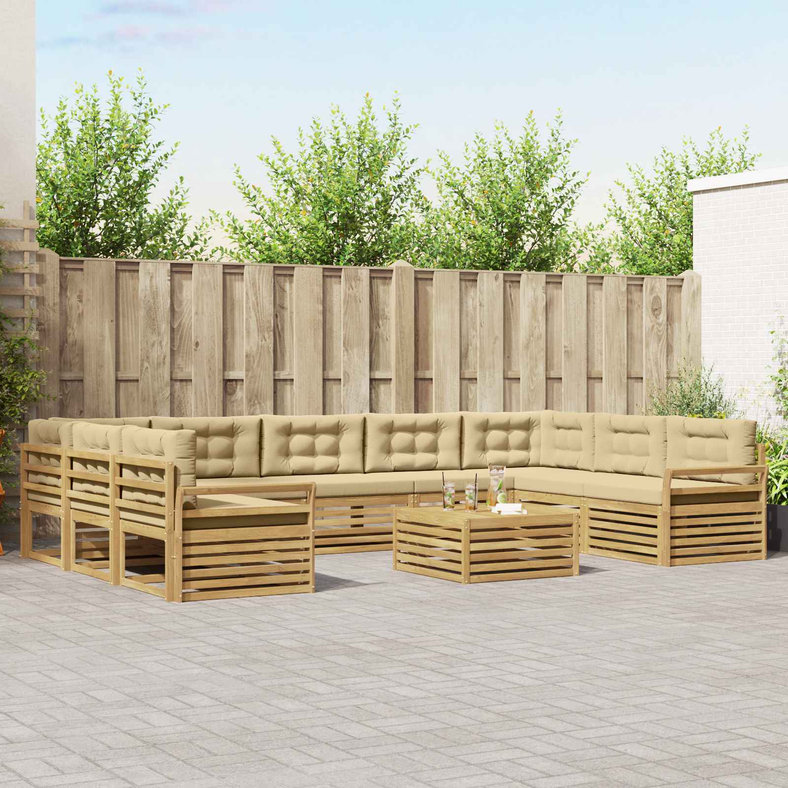 Buiten bankenset 10 pcs Wit en Beige Massief Acaciahout image 1