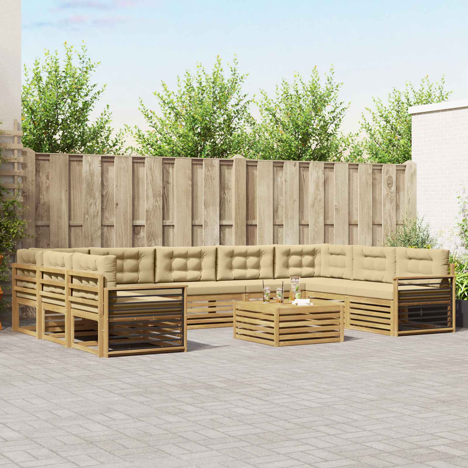 Buiten bankenset 10 pcs Wit en Beige Massief Acaciahout image 1