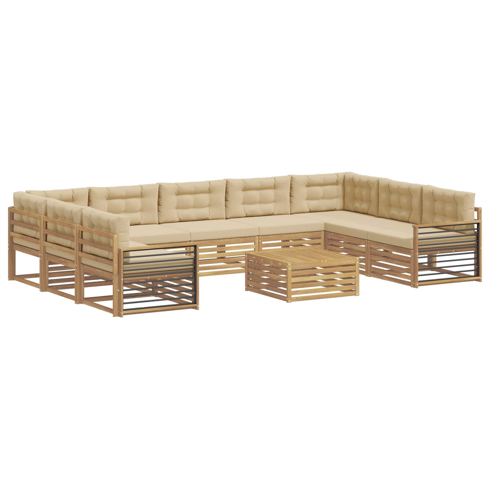 Buiten bankenset 10 pcs Wit en Beige Massief Acaciahout image 2