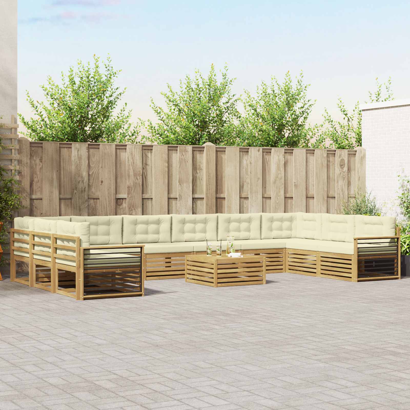 Udendørs sofasæt i massivt akacietræ - modulært loungesæt til terrasse og have