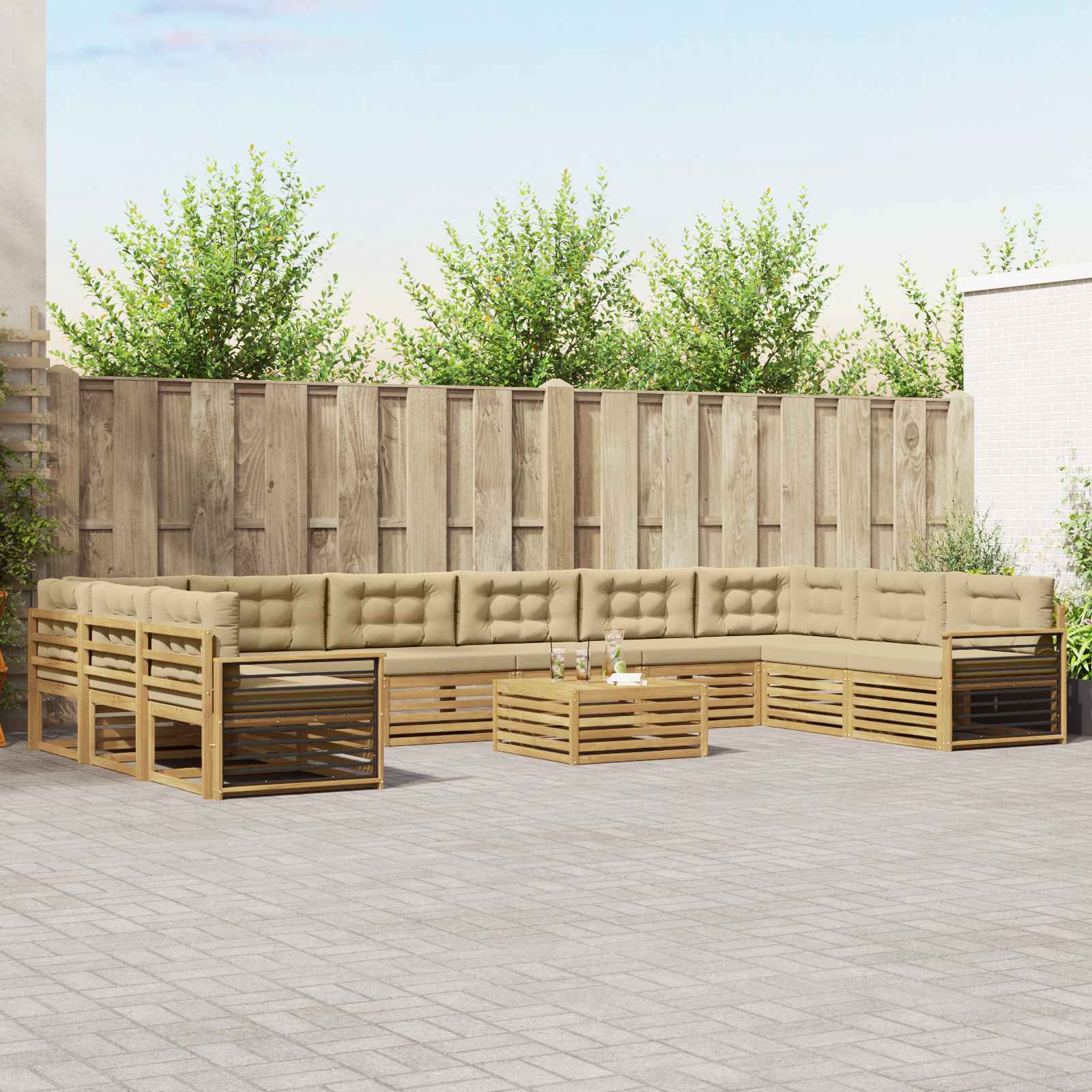 Udendørs sofasæt i massivt akacietræ - modulopbygget loungesæt til terrasse og have