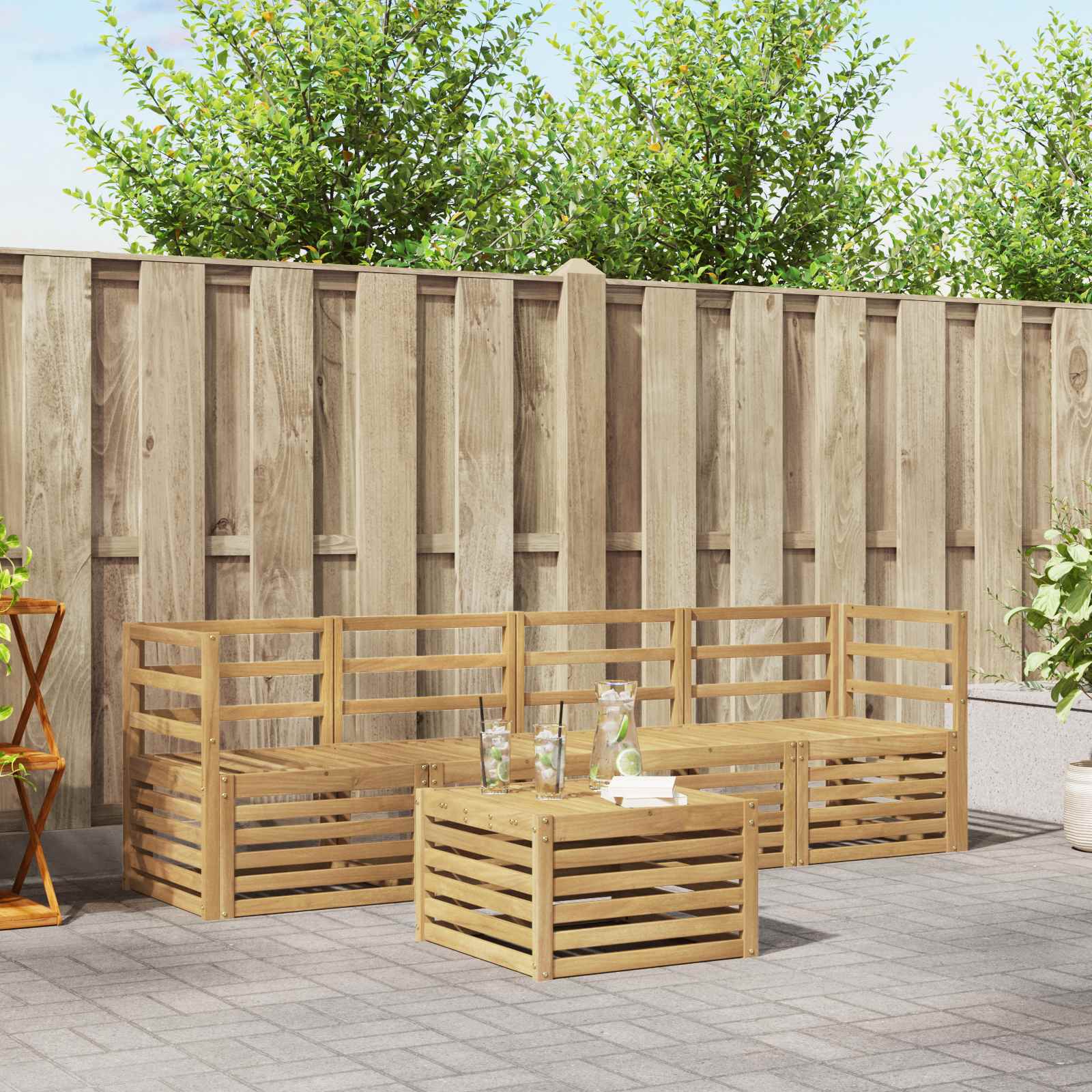 Buiten bankenset 5 pcs Wit Massief Acaciahout image 1