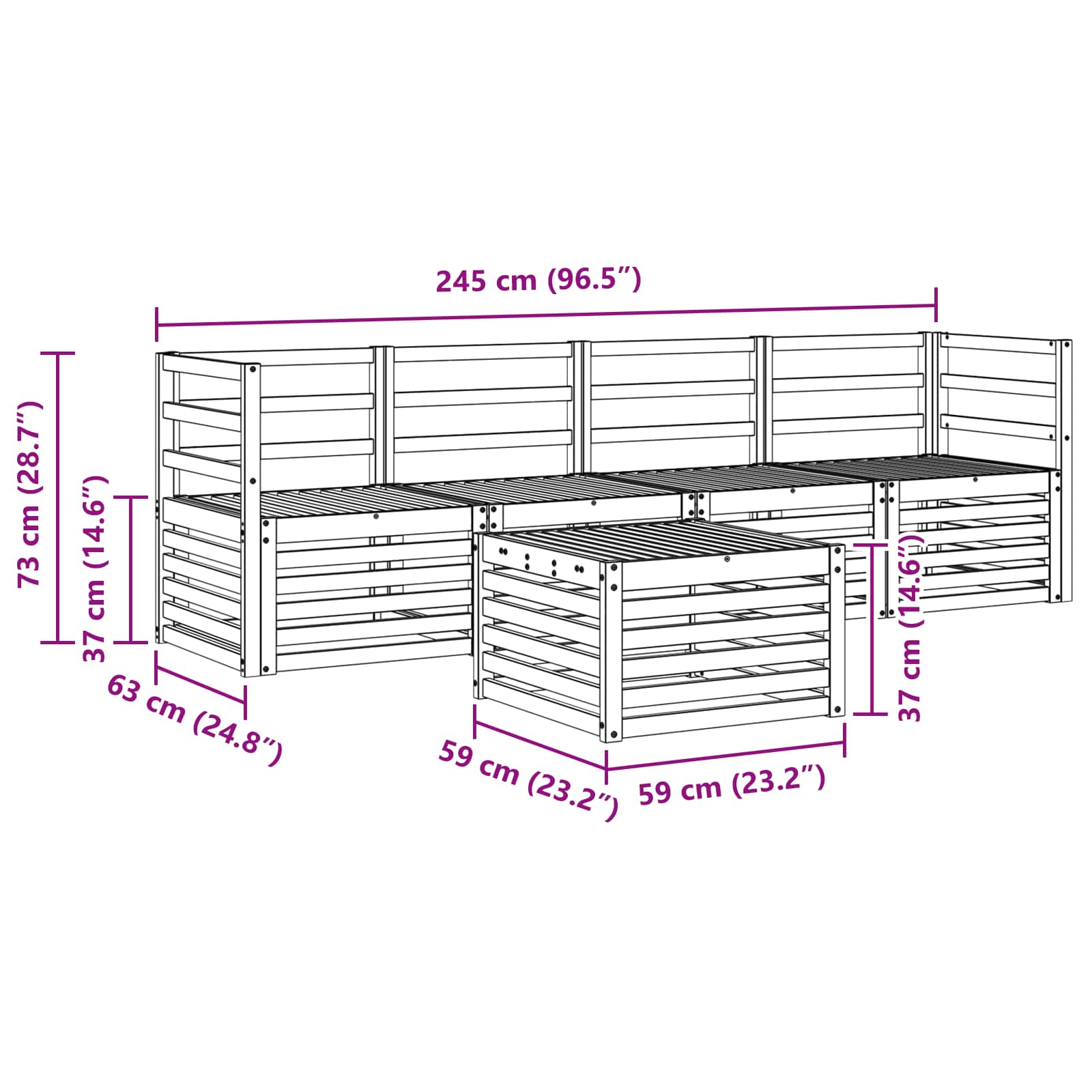 Buiten bankenset 5 pcs Wit Massief Acaciahout image 7