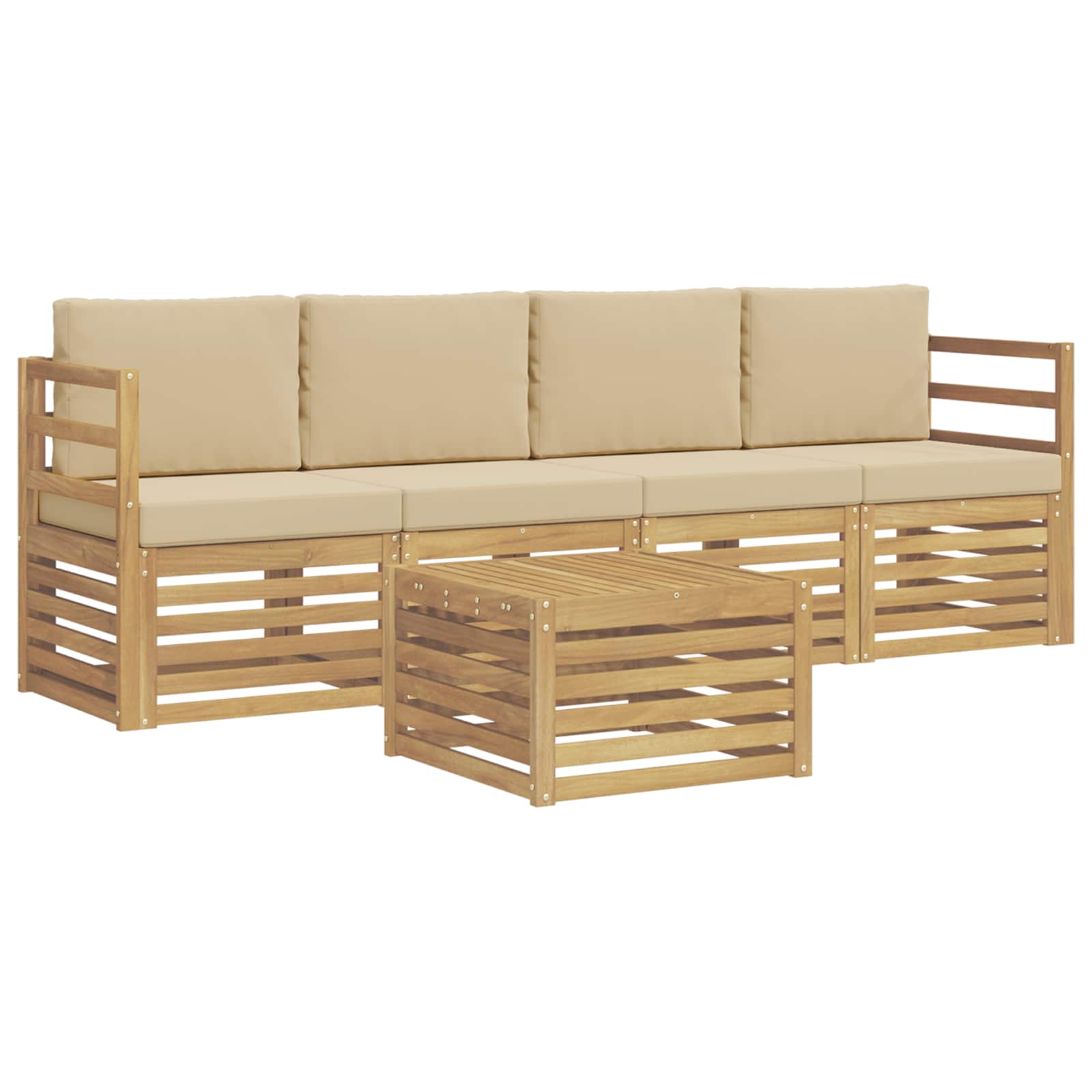 vidaXL Buiten bankenset 5 st 4-zits Wit en Beige Polyester, foto 3