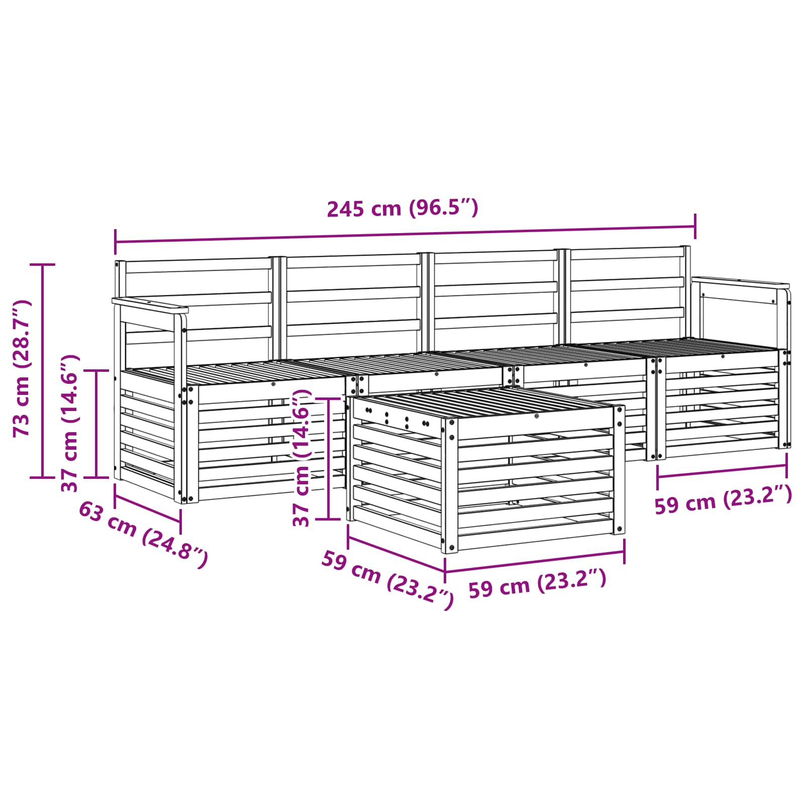 Buiten bankenset 5 pcs Wit Massief Acaciahout image 7