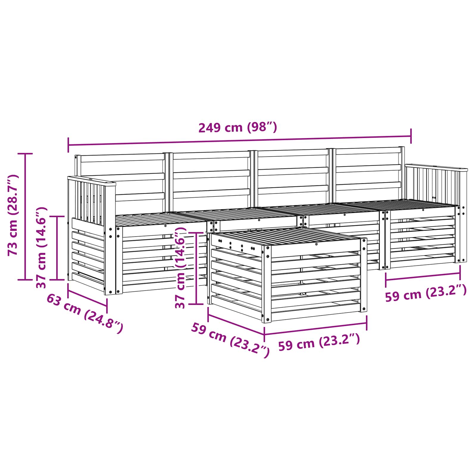 Buiten bankenset 5 pcs Wit Massief Acaciahout image 7