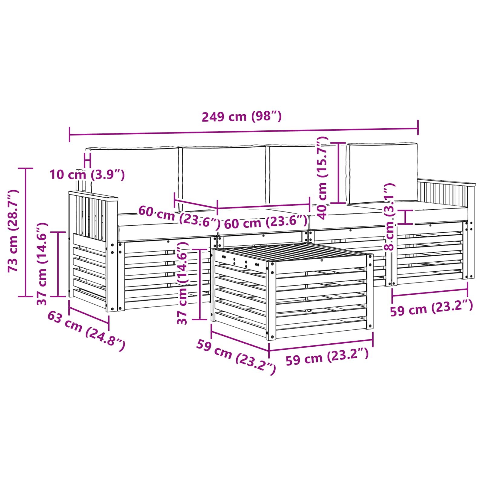 Zunanja garnitura za sedenje 5 pcs Bela in bež Poliester - slika 6