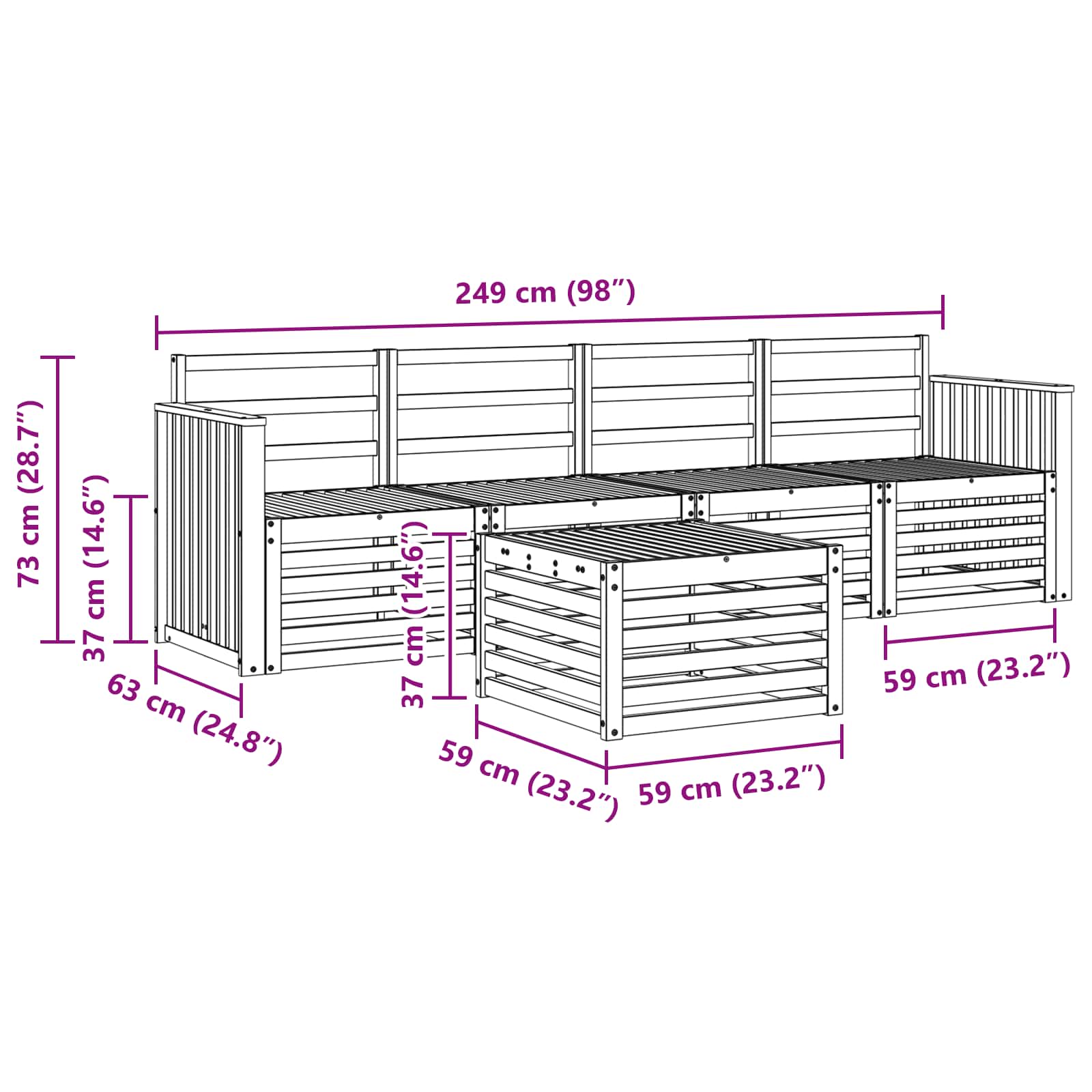 Buiten bankenset 5 pcs Wit Massief Acaciahout image 7