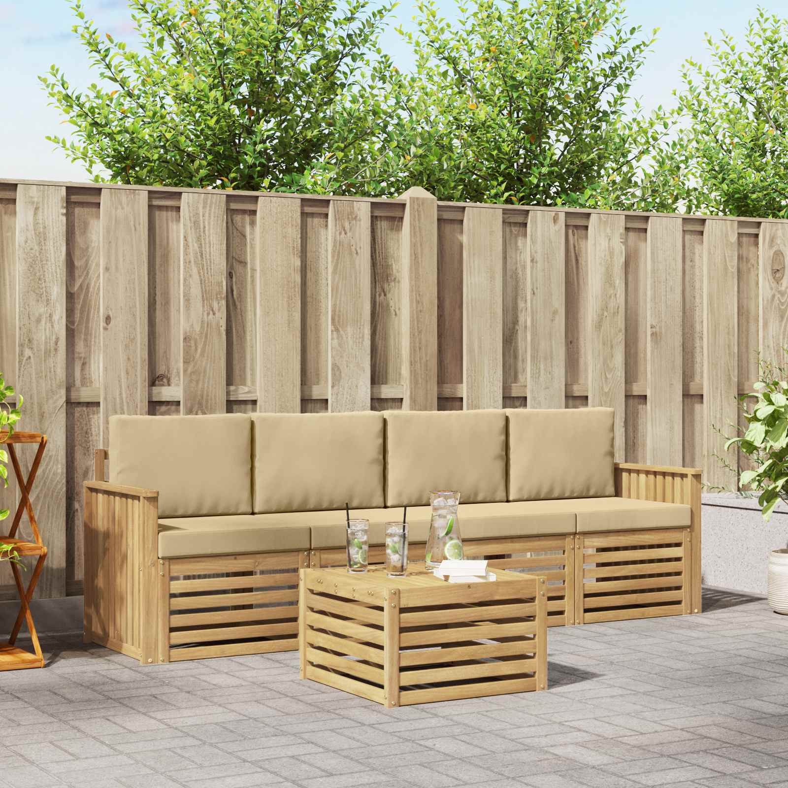 vidaXL Udendørs sofagruppe 5 stk. 4-personers Hvid og Beige Polyester