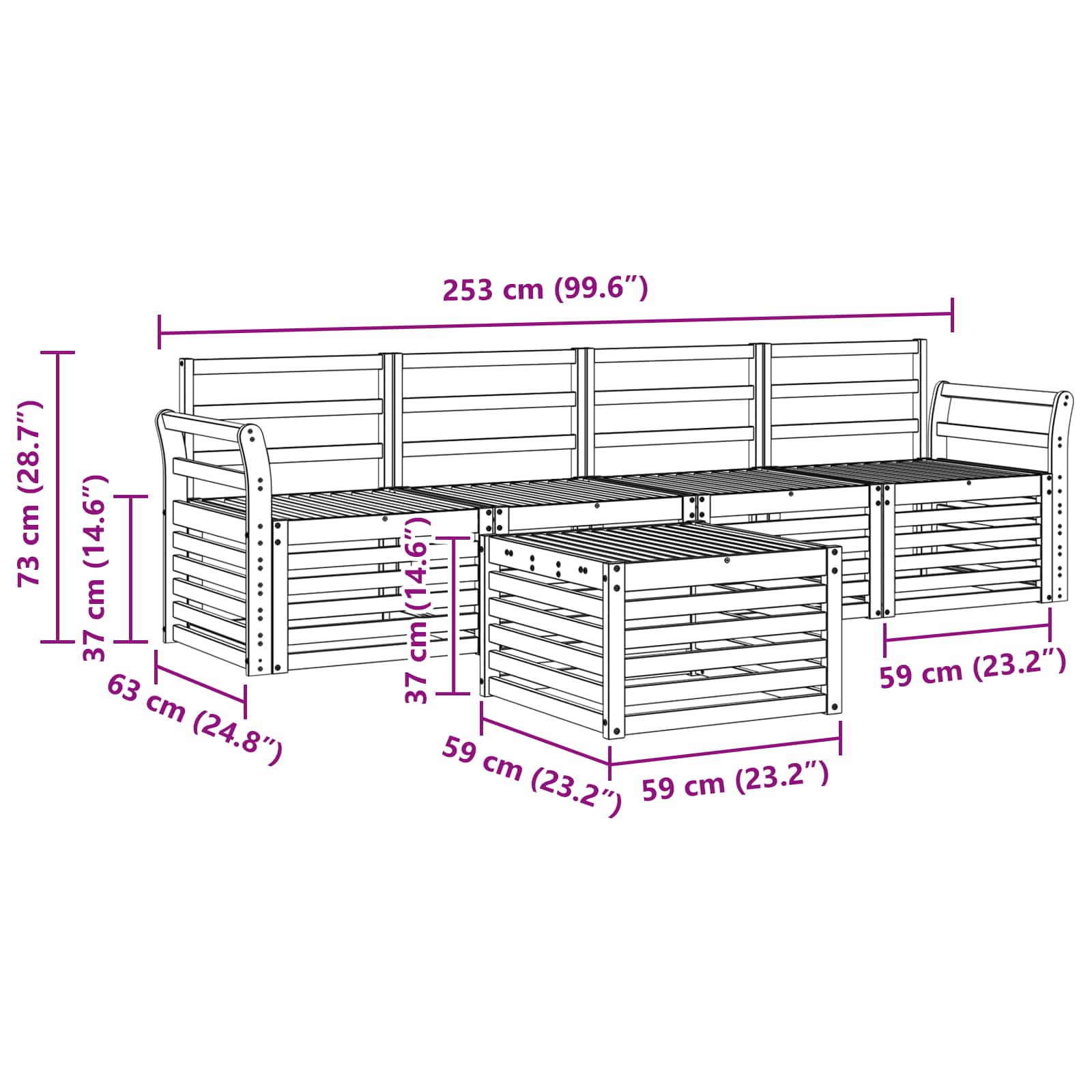 Buiten bankenset 5 pcs Wit Massief Acaciahout image 7