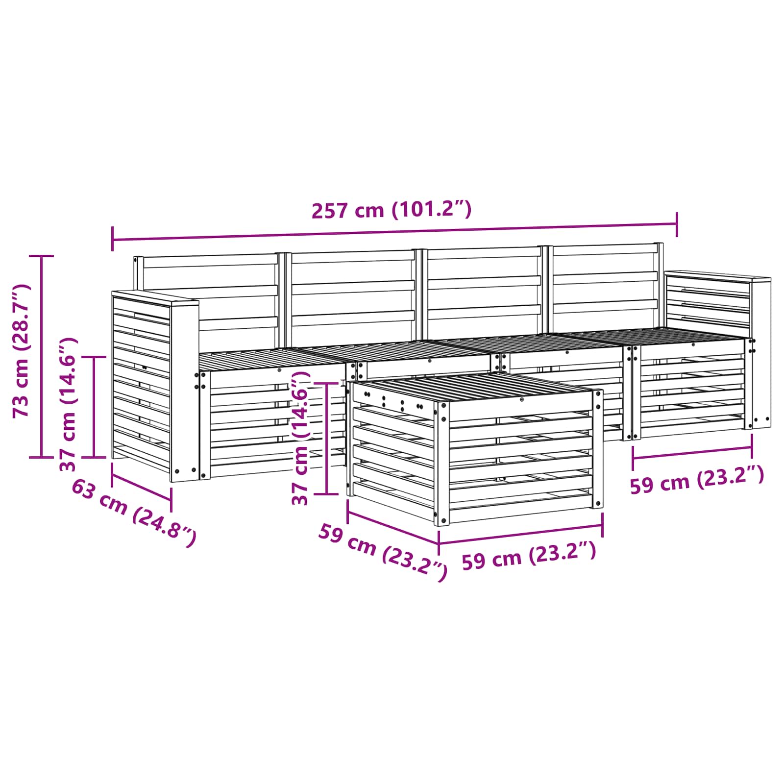 Buiten bankenset 5 pcs Wit Massief Acaciahout image 7