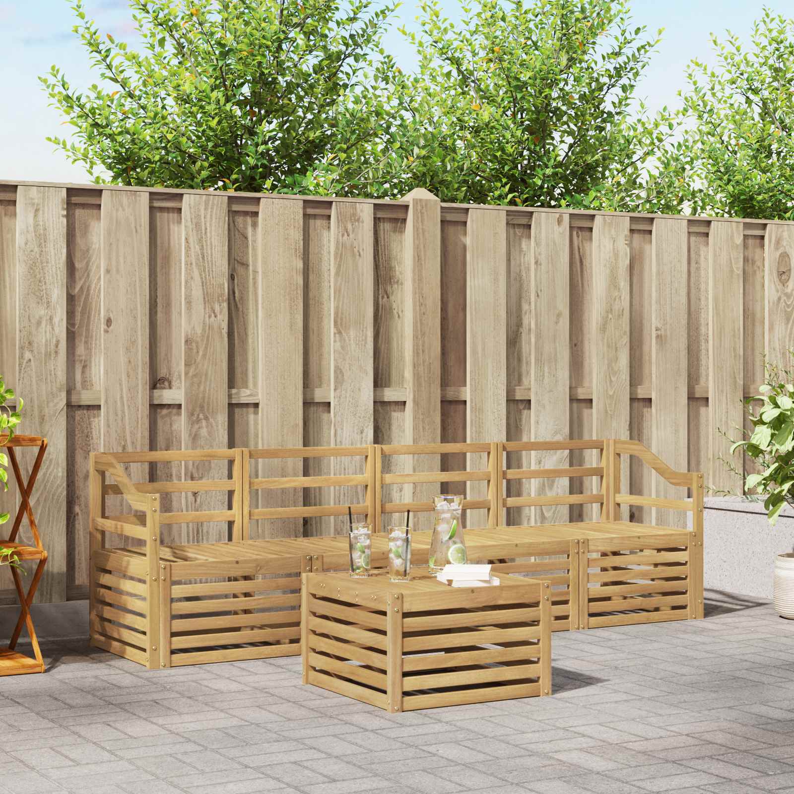 Buiten bankenset 5 pcs Wit Massief Acaciahout image 1