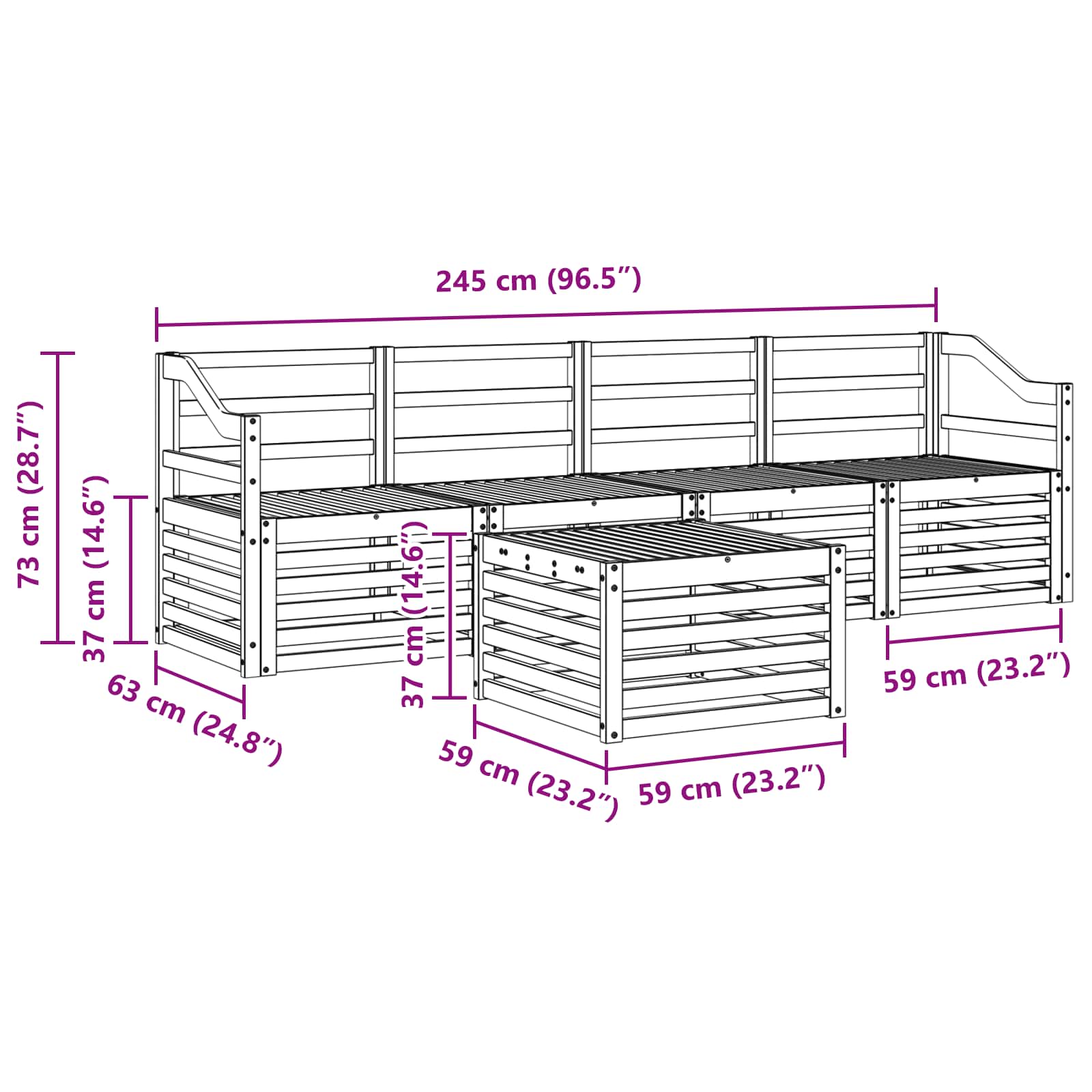 Buiten bankenset 5 pcs Wit Massief Acaciahout image 7