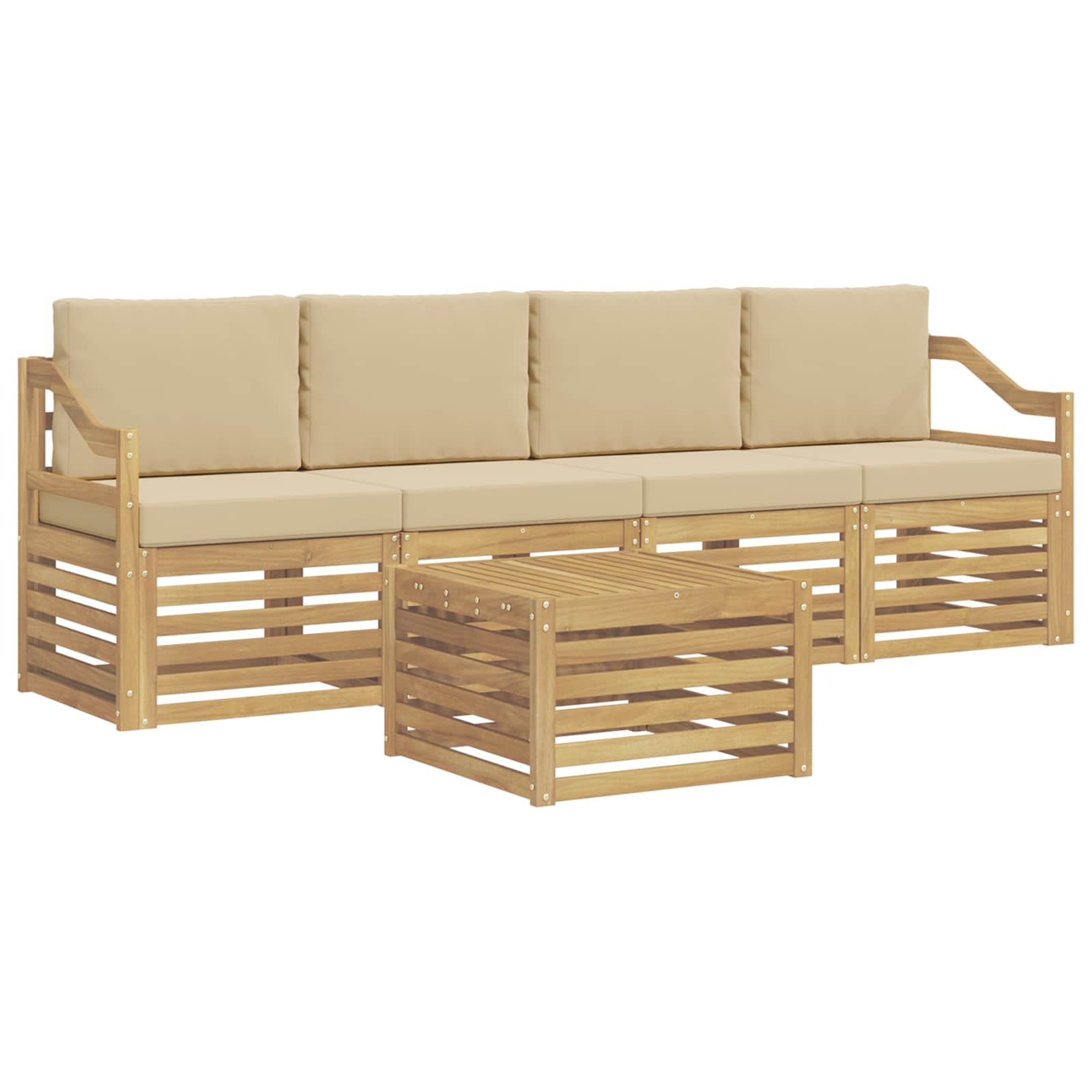 vidaXL Buiten bankenset 5 st 4-zits Wit en Beige Polyester, foto 3