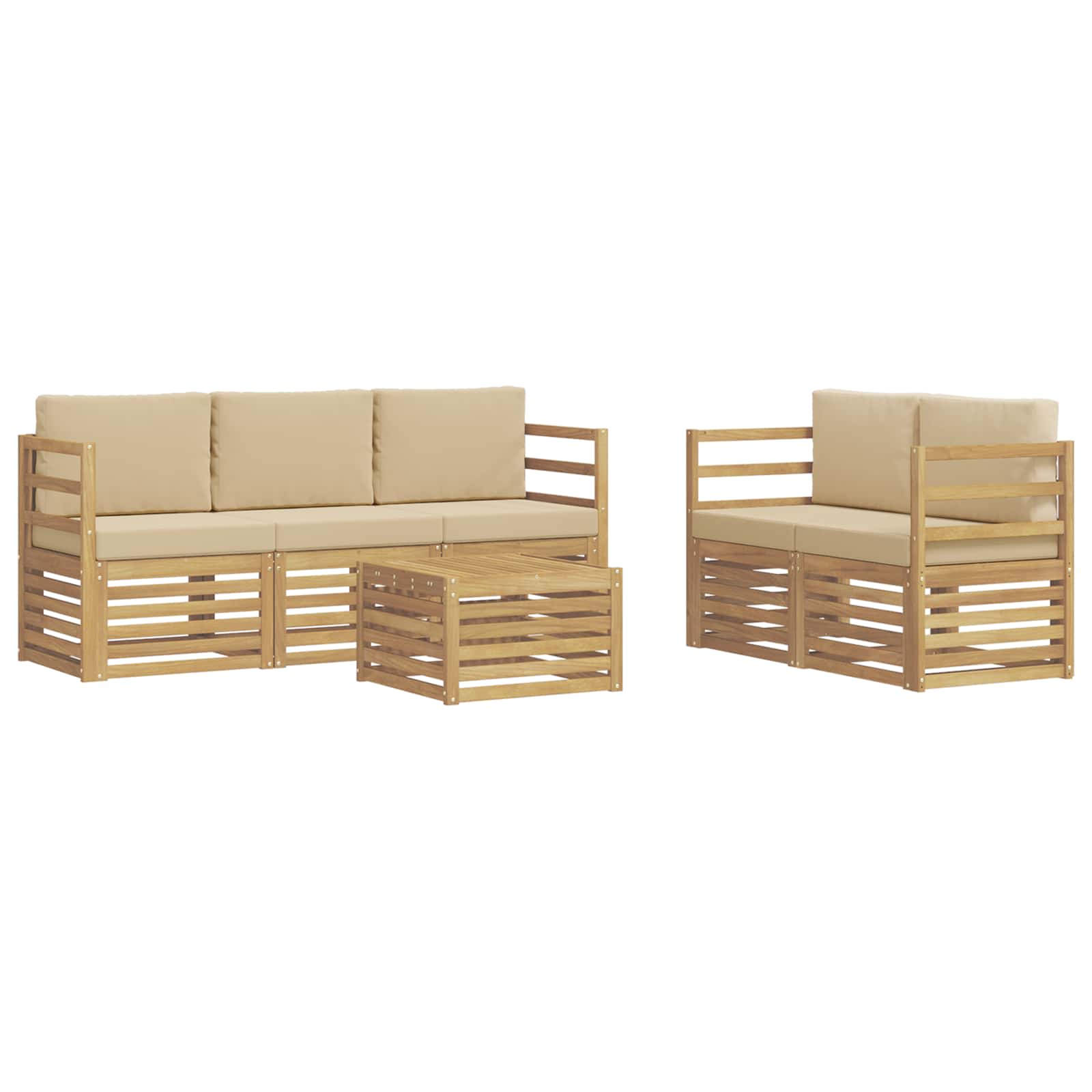 vidaXL Buiten bankenset 6 st 5-zits Wit en Beige Polyester, foto 3