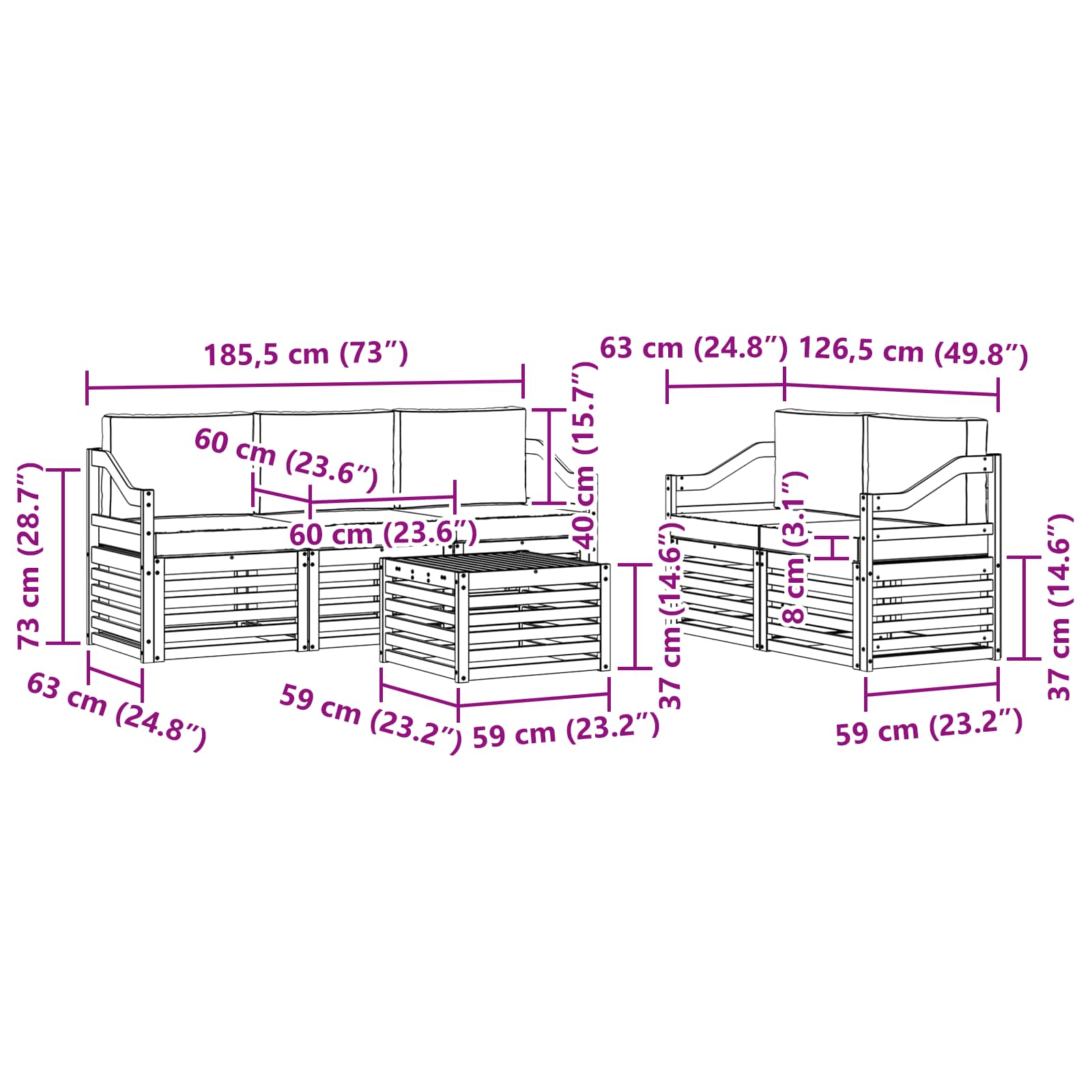 Sofa-Sets Massief Acaciahout image 7