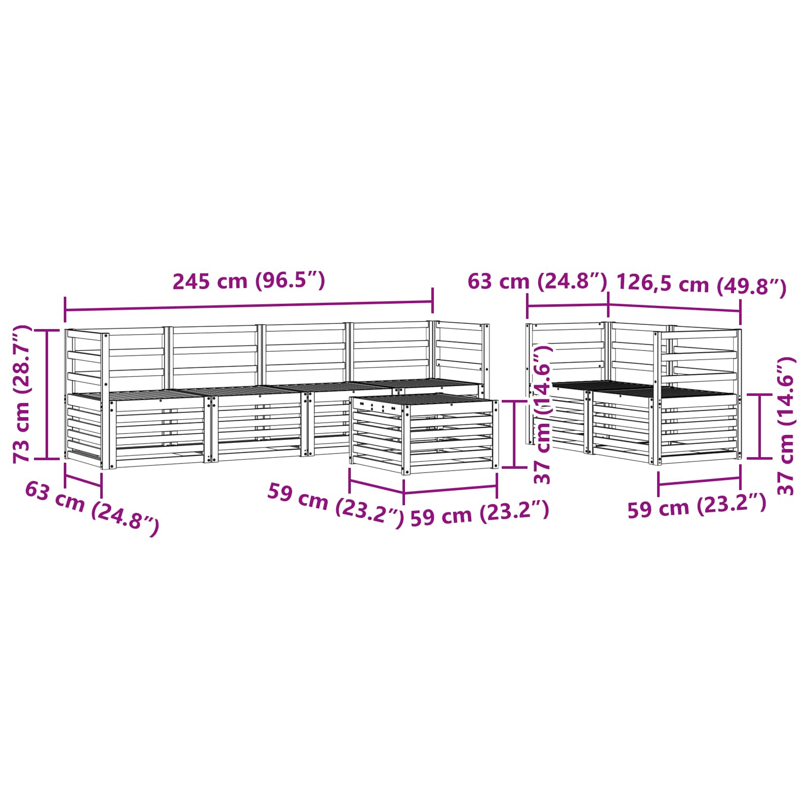 Buiten bankenset 7 pcs Wit Massief Acaciahout image 8