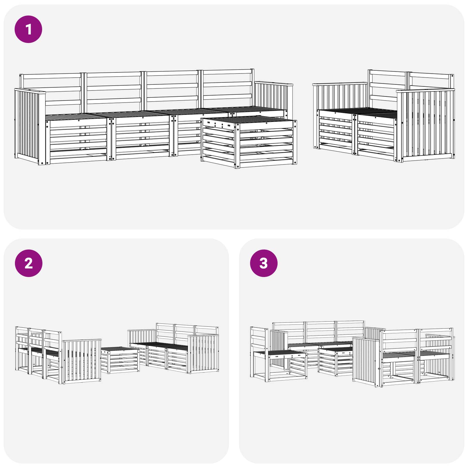 Buiten bankenset 7 pcs Wit Massief Acaciahout image 7