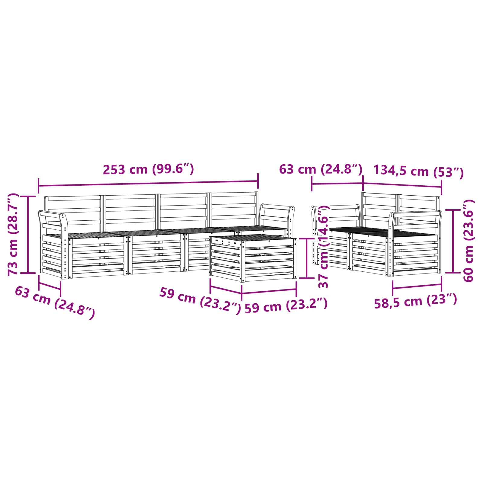 Buiten bankenset 7 pcs Wit Massief Acaciahout image 8
