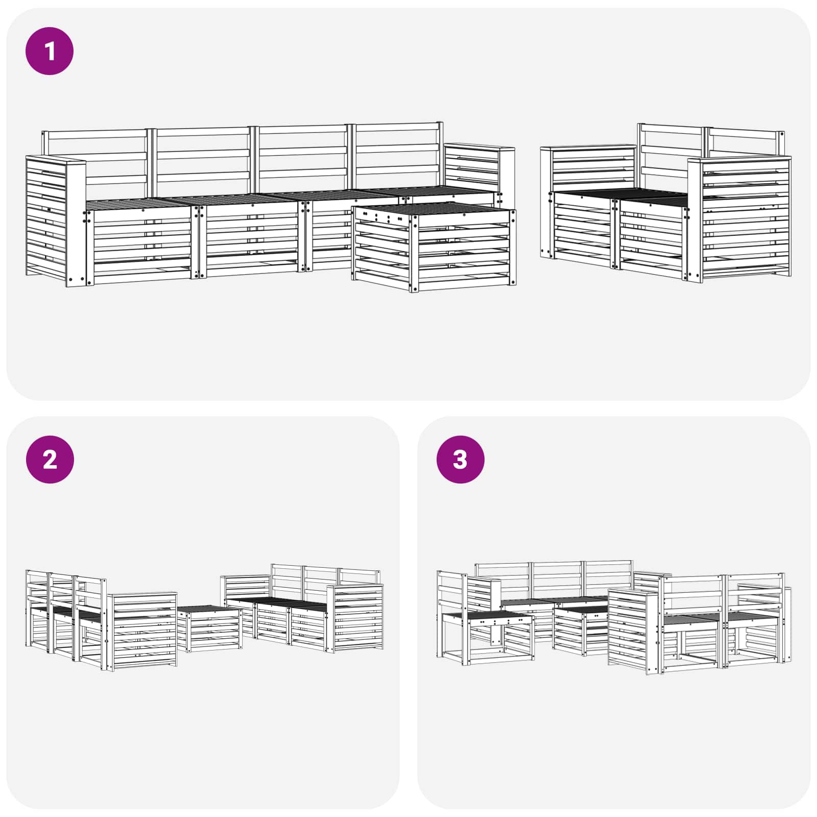 Buiten bankenset 7 pcs Wit Massief Acaciahout image 7