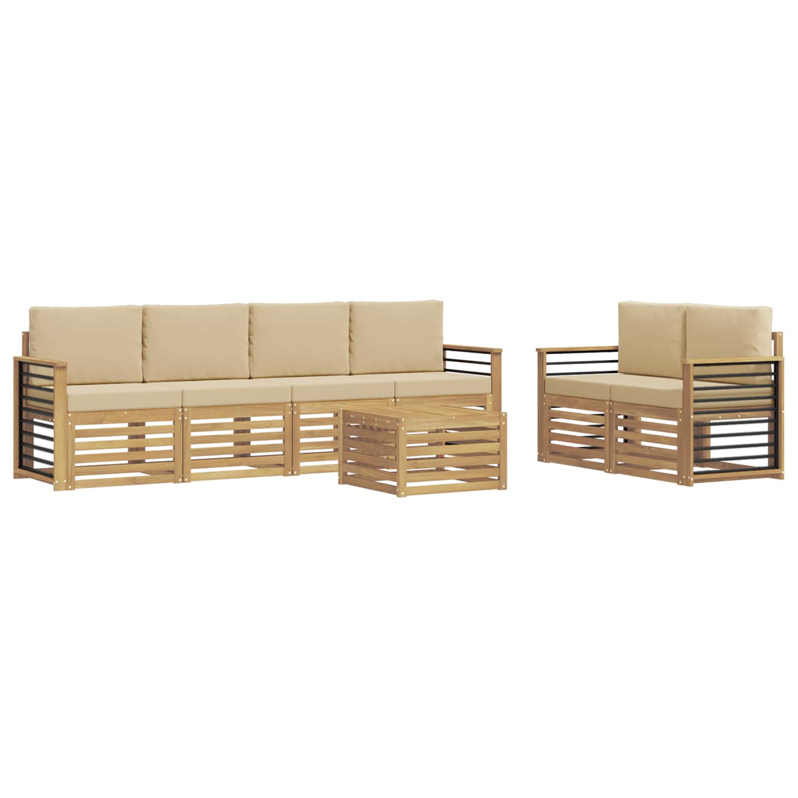 vidaXL Buiten bankenset 7 st 6-zits White and Beige Polyester, foto 3