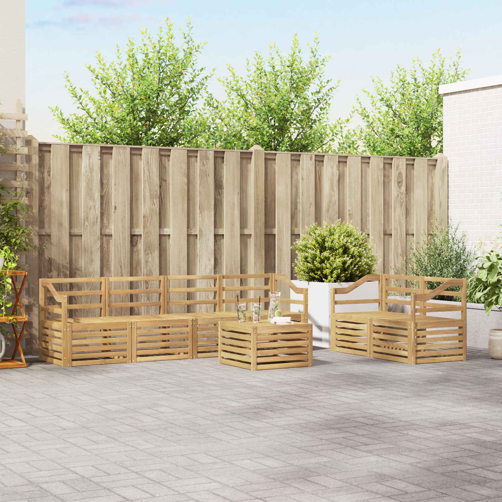 Buiten bankenset 7 pcs Wit Massief Acaciahout image 1