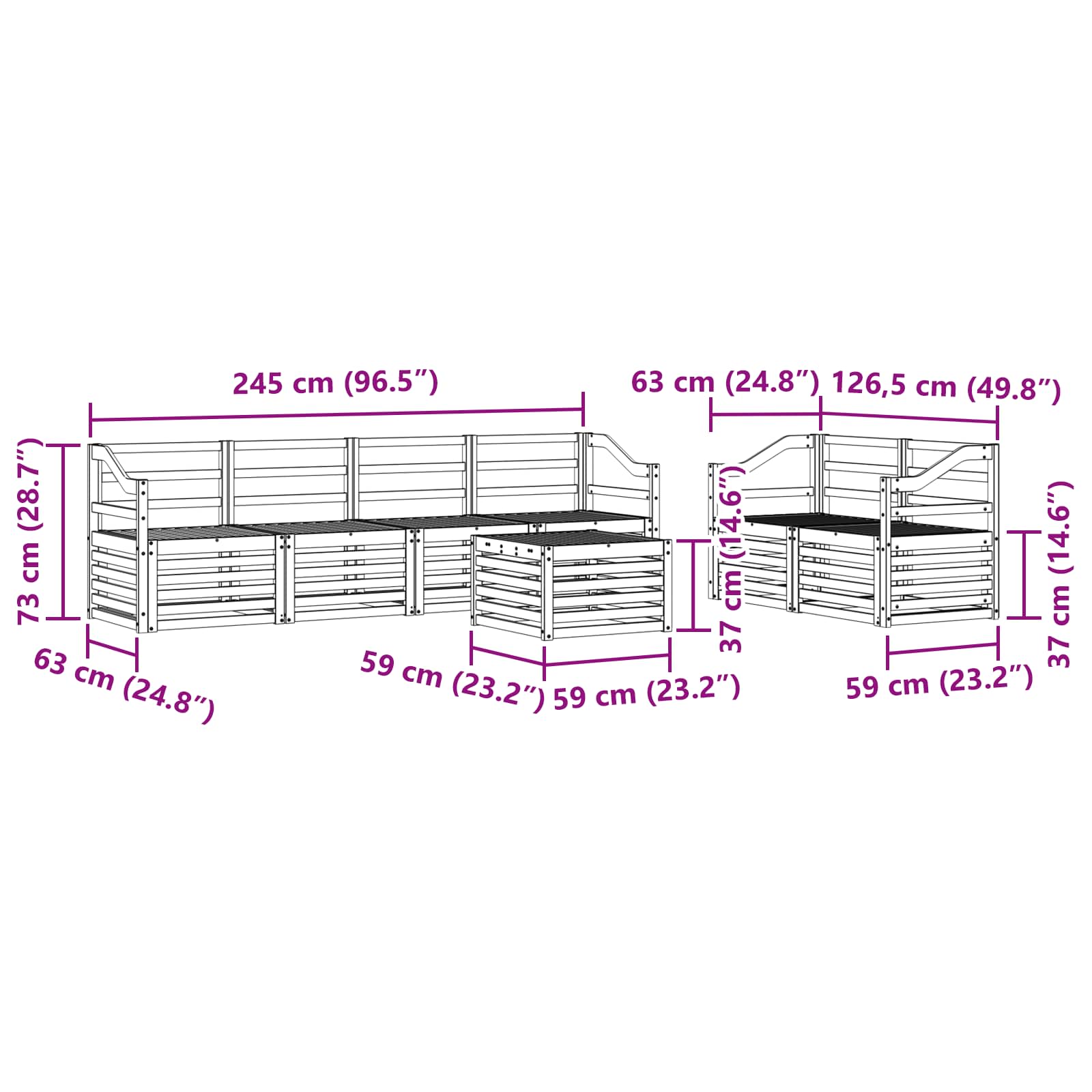 Buiten bankenset 7 pcs Wit Massief Acaciahout image 8