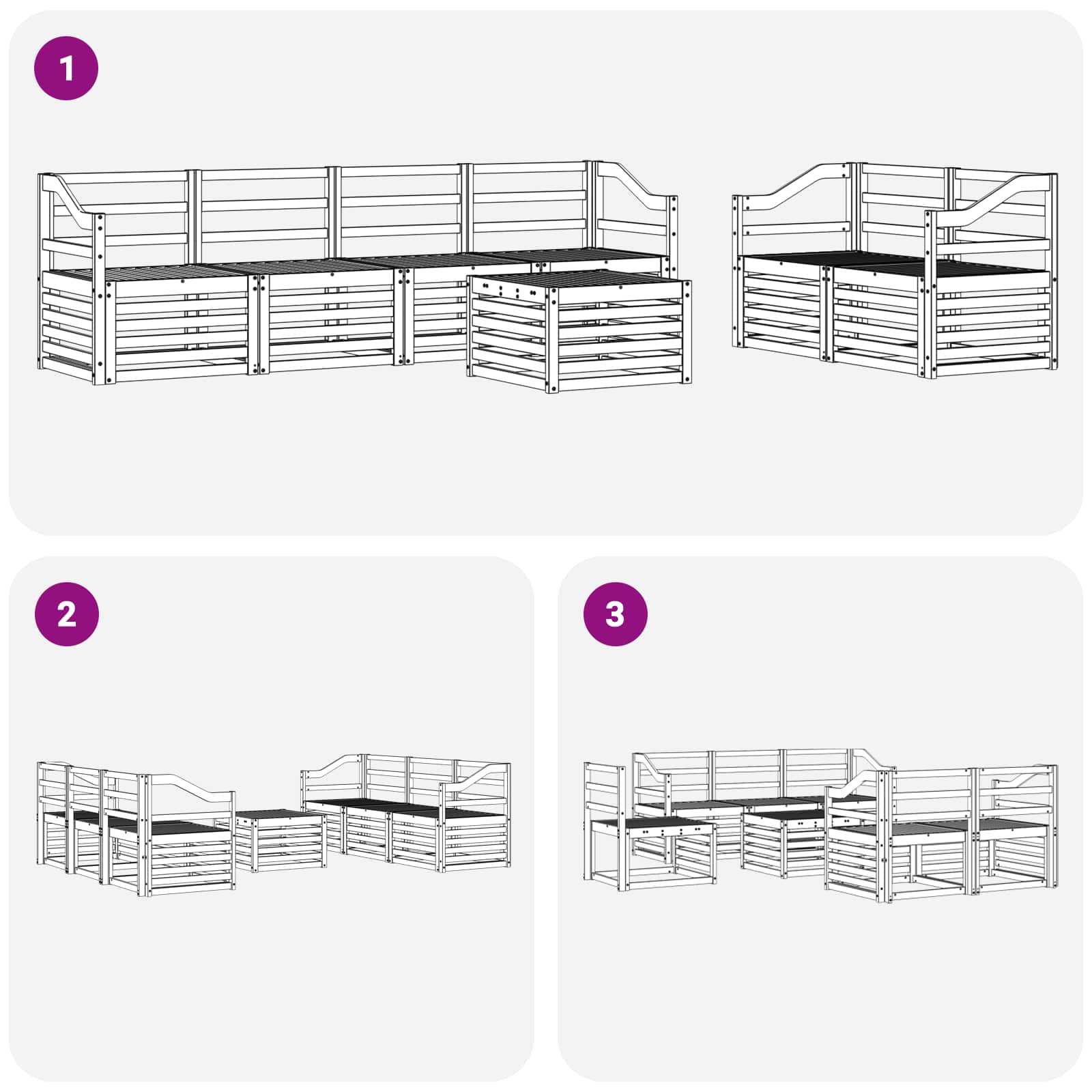 Buiten bankenset 7 pcs Wit Massief Acaciahout image 7