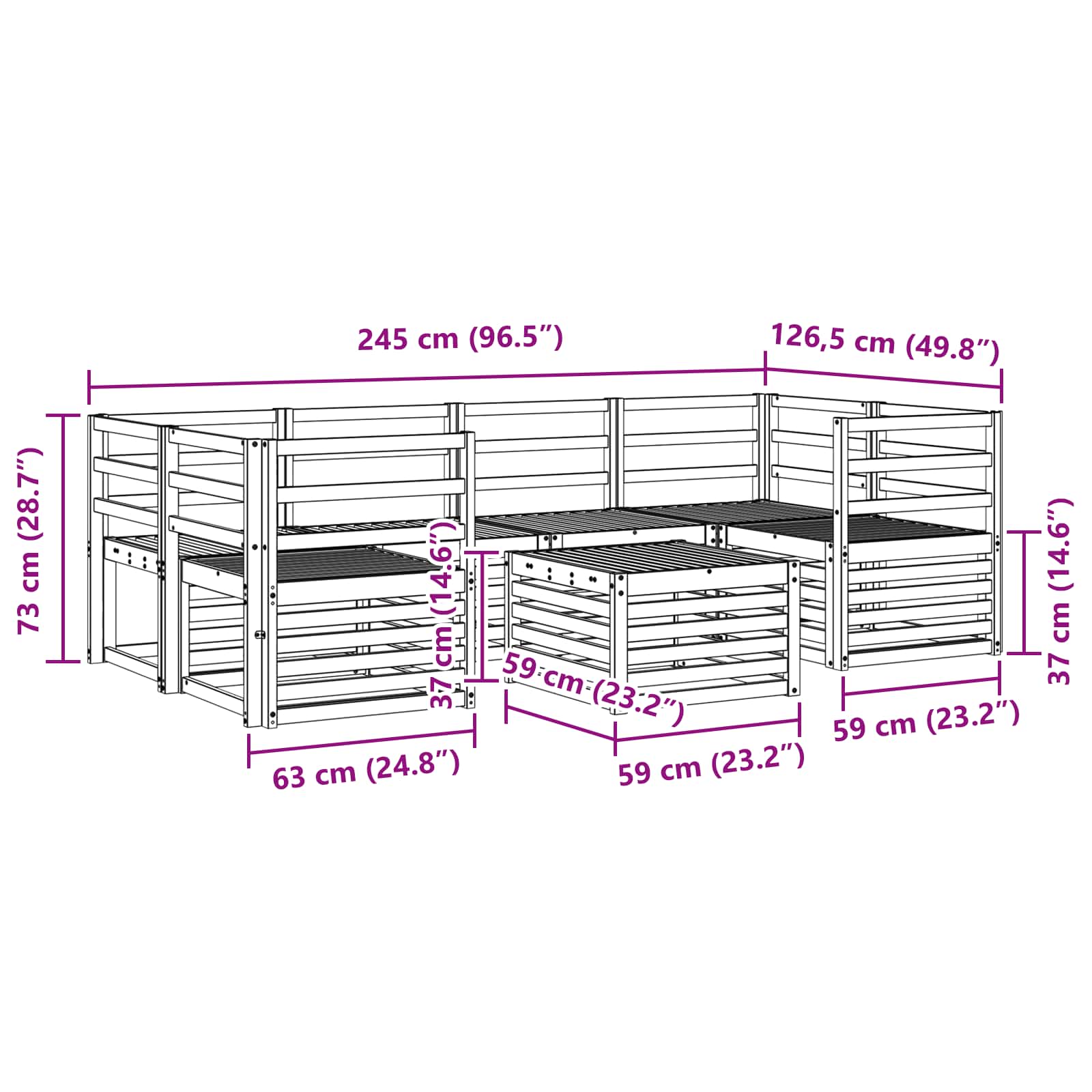Buiten bankenset 7 pcs Wit Massief Acaciahout image 8