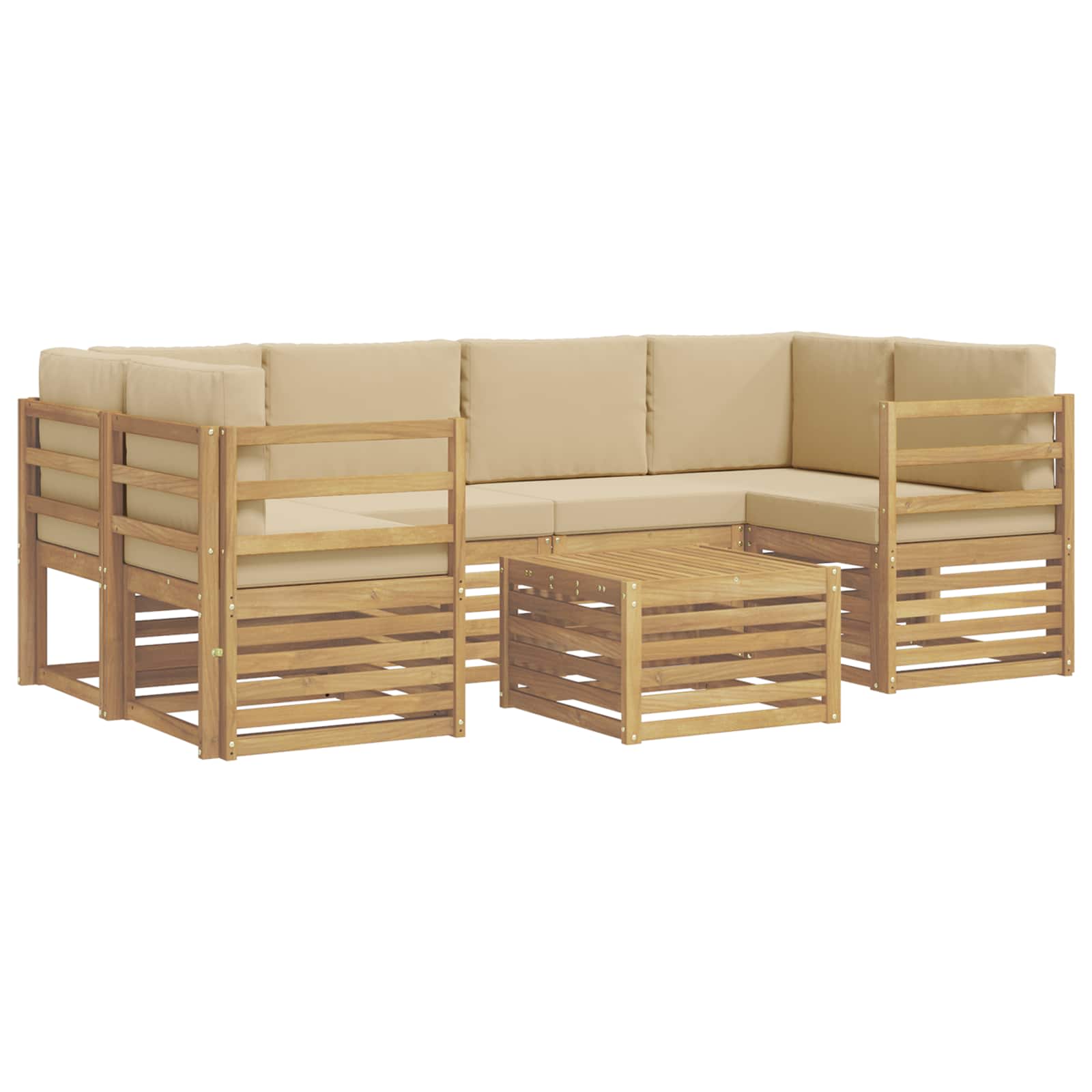 vidaXL Buiten bankenset 7 st 6-zits Wit en Beige Polyester, foto 3