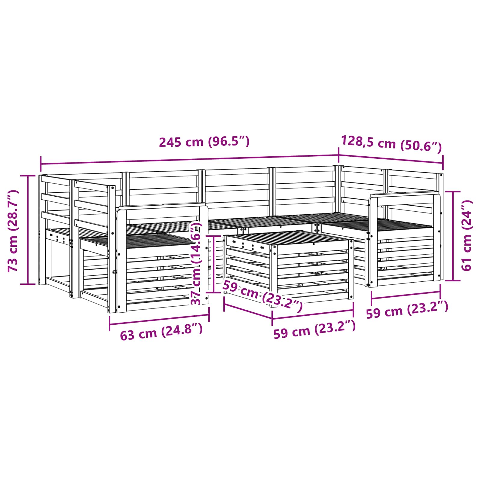 Buiten bankenset 7 pcs Wit Massief Acaciahout image 8