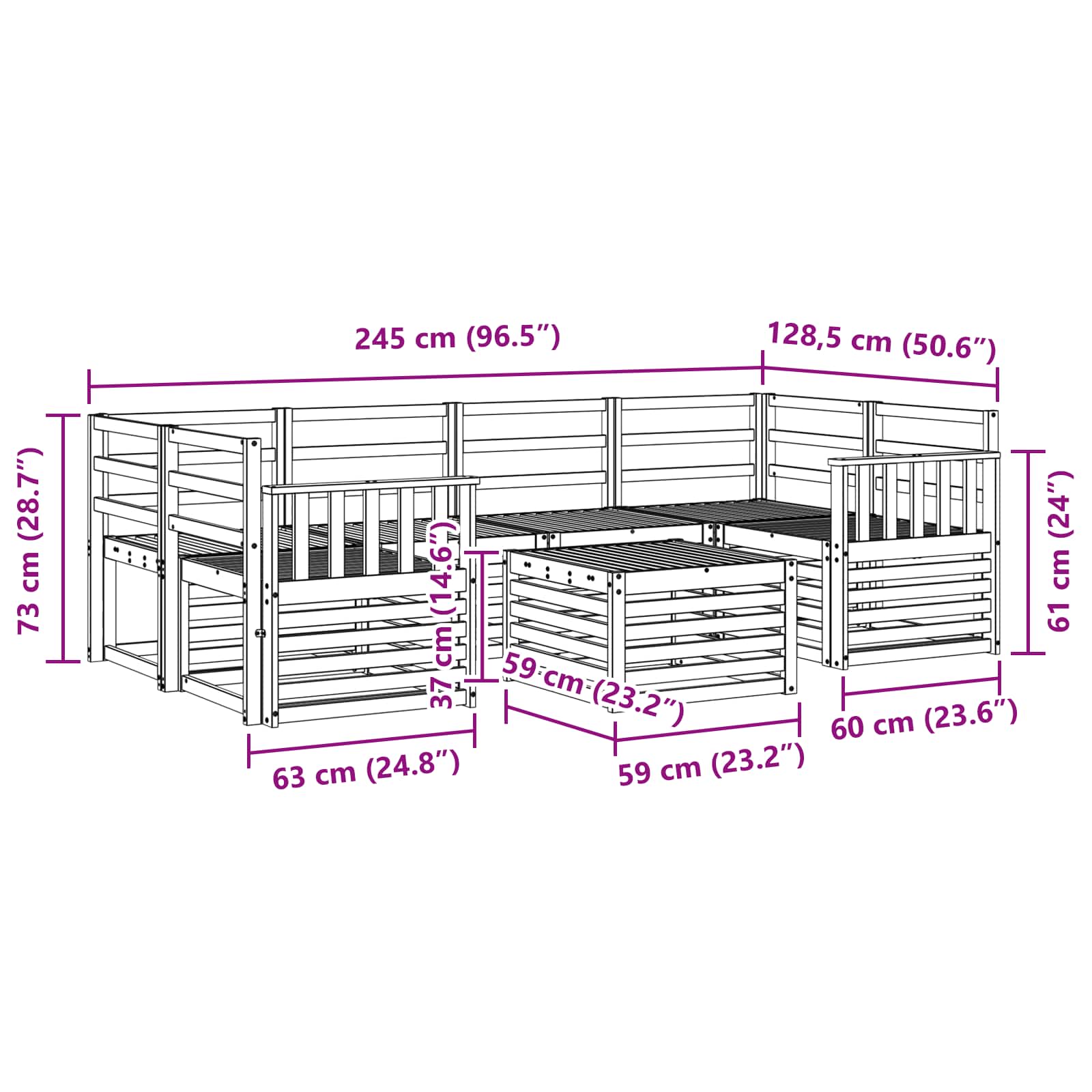 Buiten bankenset 7 pcs Wit Massief Acaciahout image 8