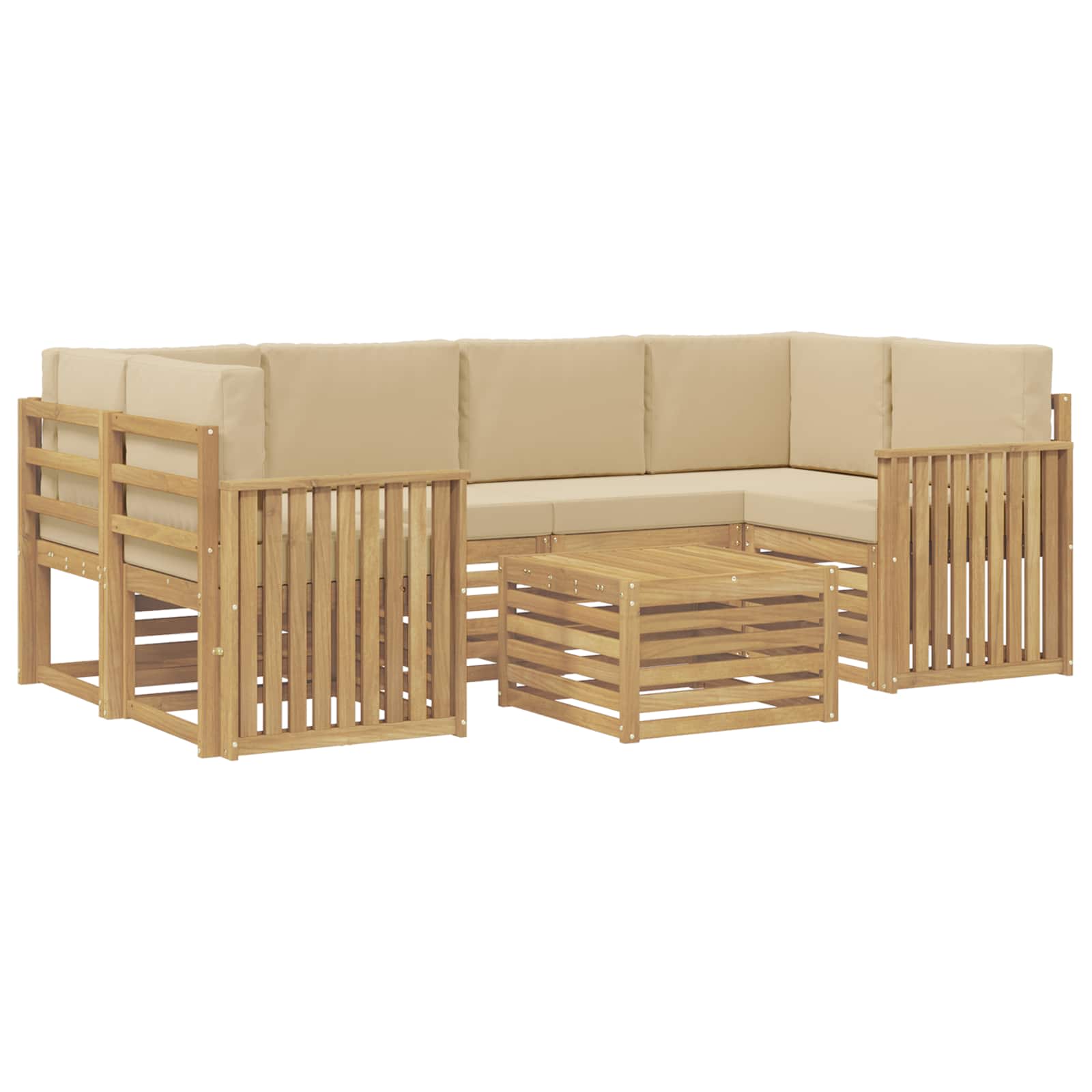 vidaXL Buiten bankenset 7 st 6-zits Wit en Beige Polyester, foto 3