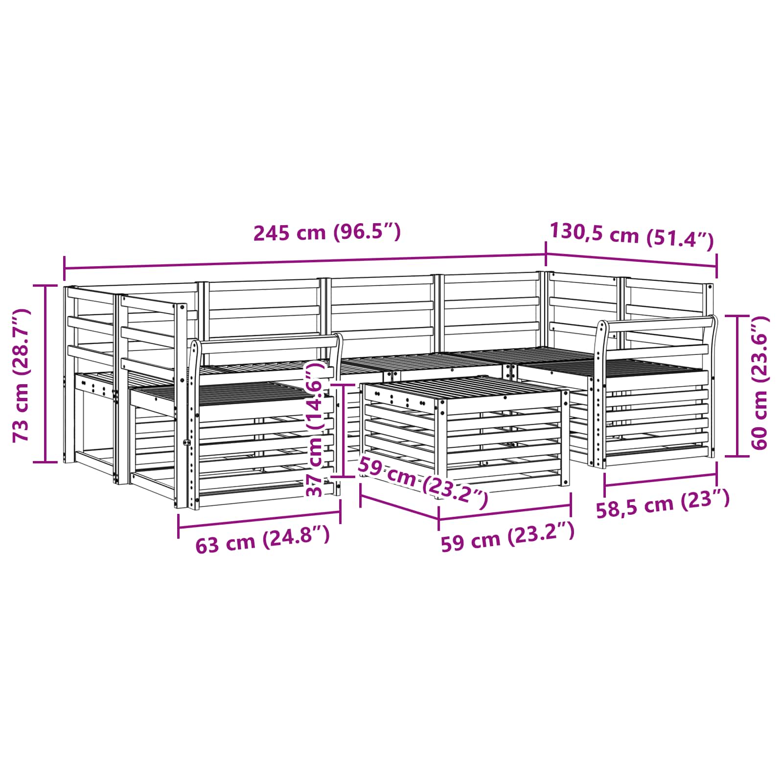 Buiten bankenset 7 pcs Wit Massief Acaciahout image 8
