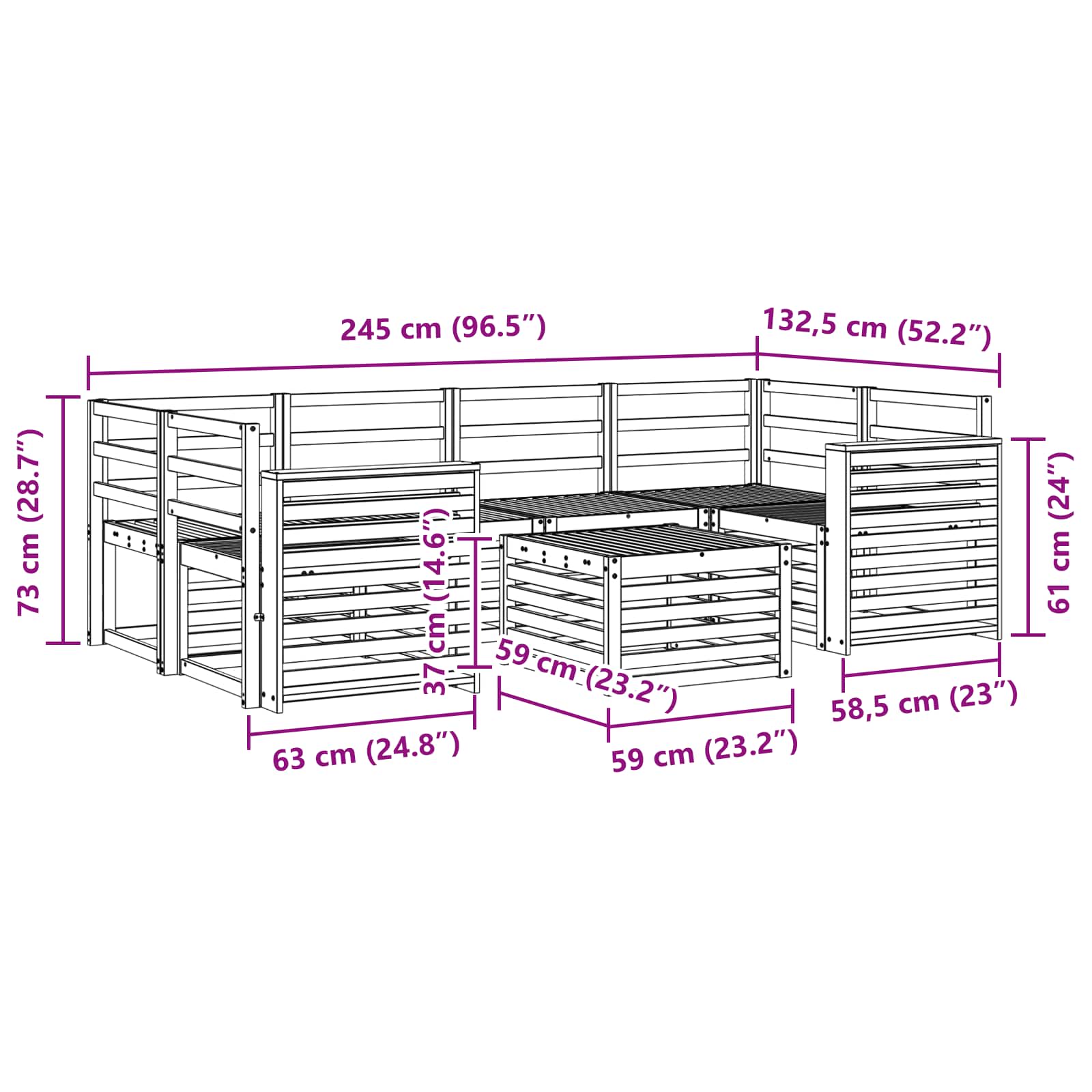 Buiten bankenset 7 pcs Wit Massief Acaciahout image 8
